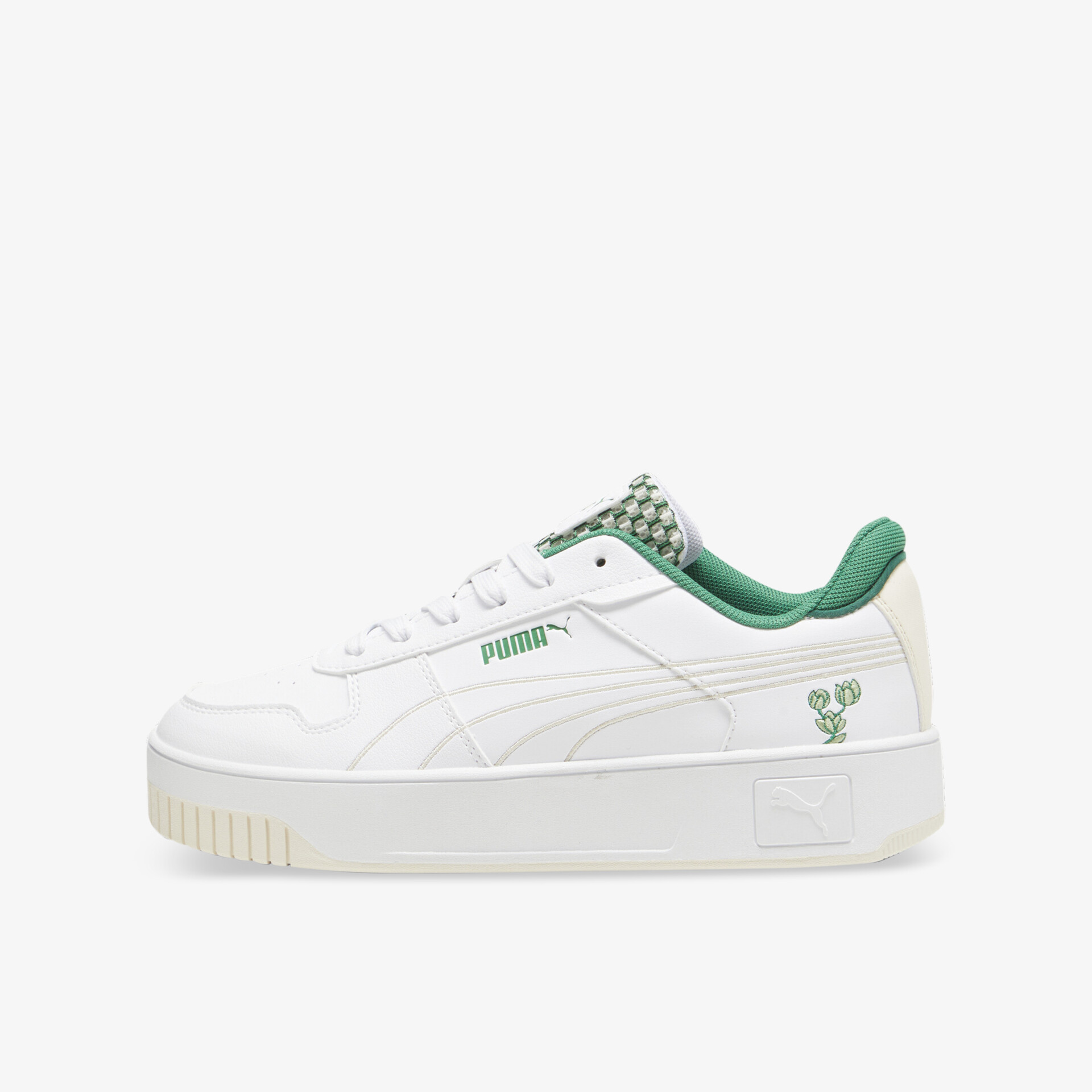 Weißer Sneaker mit gepolstertem Kragen und profilierter Sohle für komfortables und modisches Tragegefühl seitlich