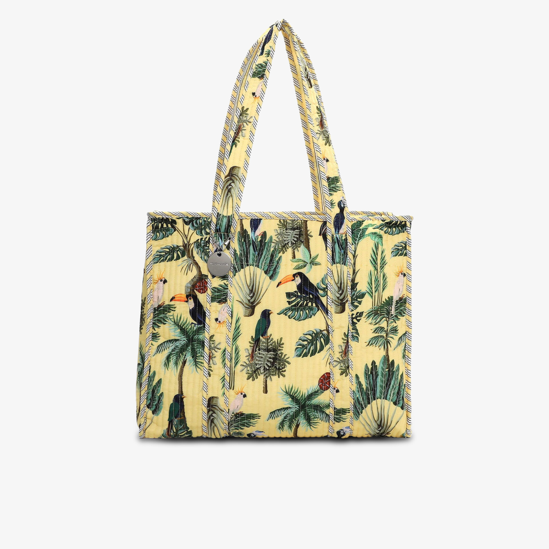 Große Tragetasche mit tropischem Pflanzenmuster, robust und geräumig, praktische Tragehenkel