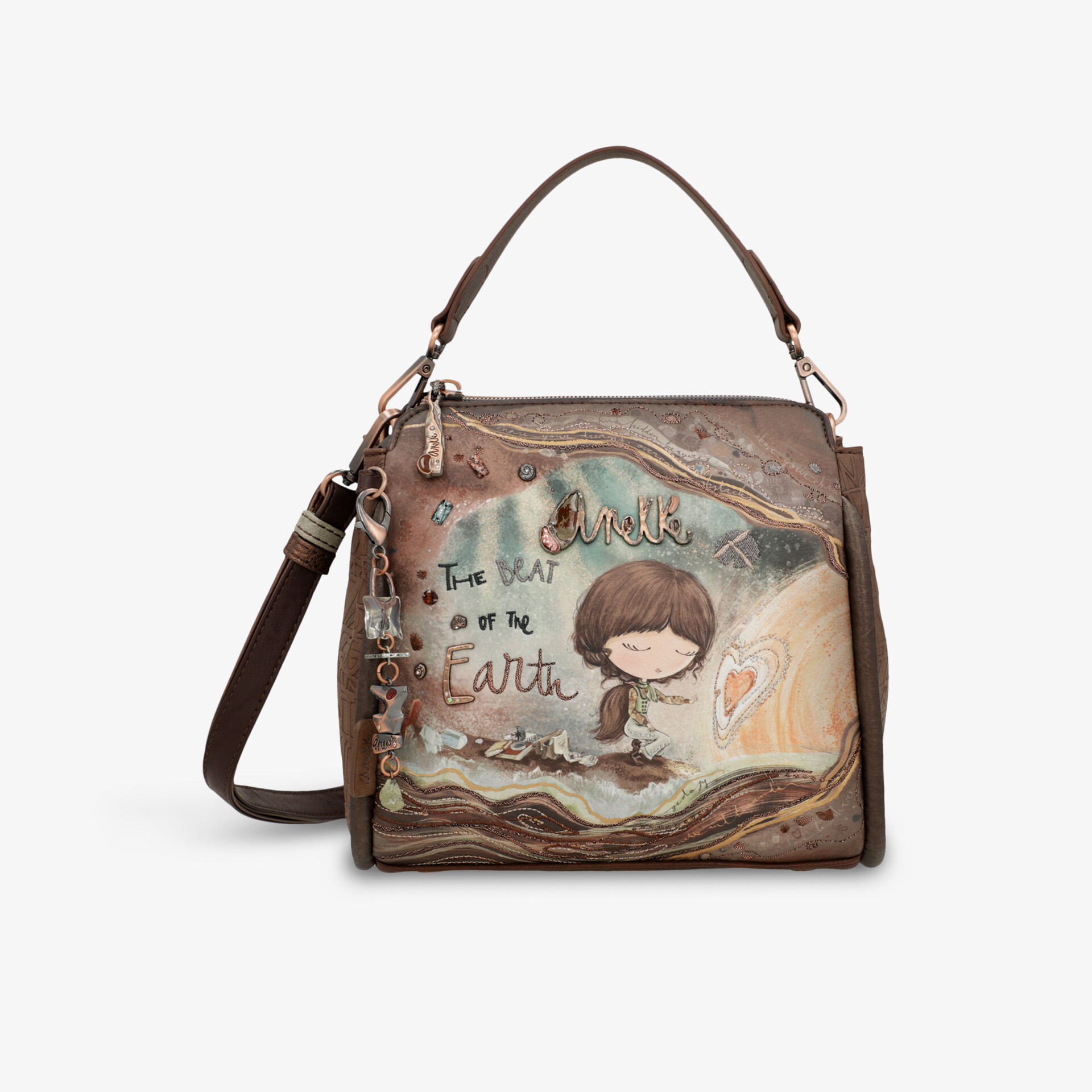 Hochwertige Handtasche mit künstlerischem Motiv und verstellbarem Schultergurt, ideal für stilvollen Alltag