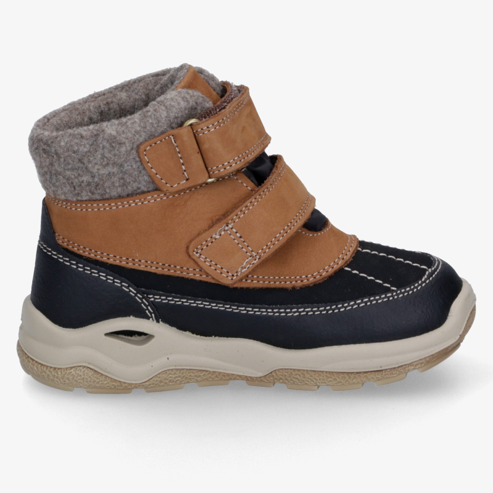 Robuster Schuh mit warmem Innenfutter und praktischem Klettverschluss für sicheren Halt und rutschfeste Sohle