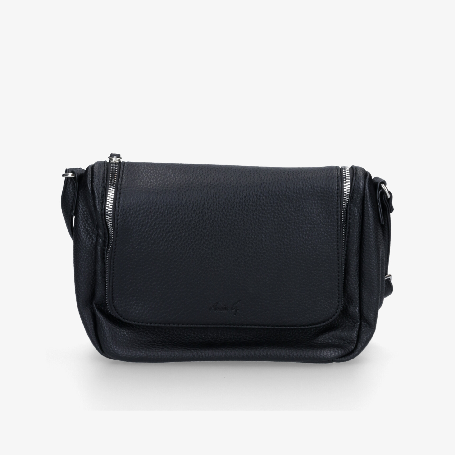 Schwarze kompakte Umhängetasche mit verstellbarem Riemen und sicherem Verschluss, modernes und leichtes Design