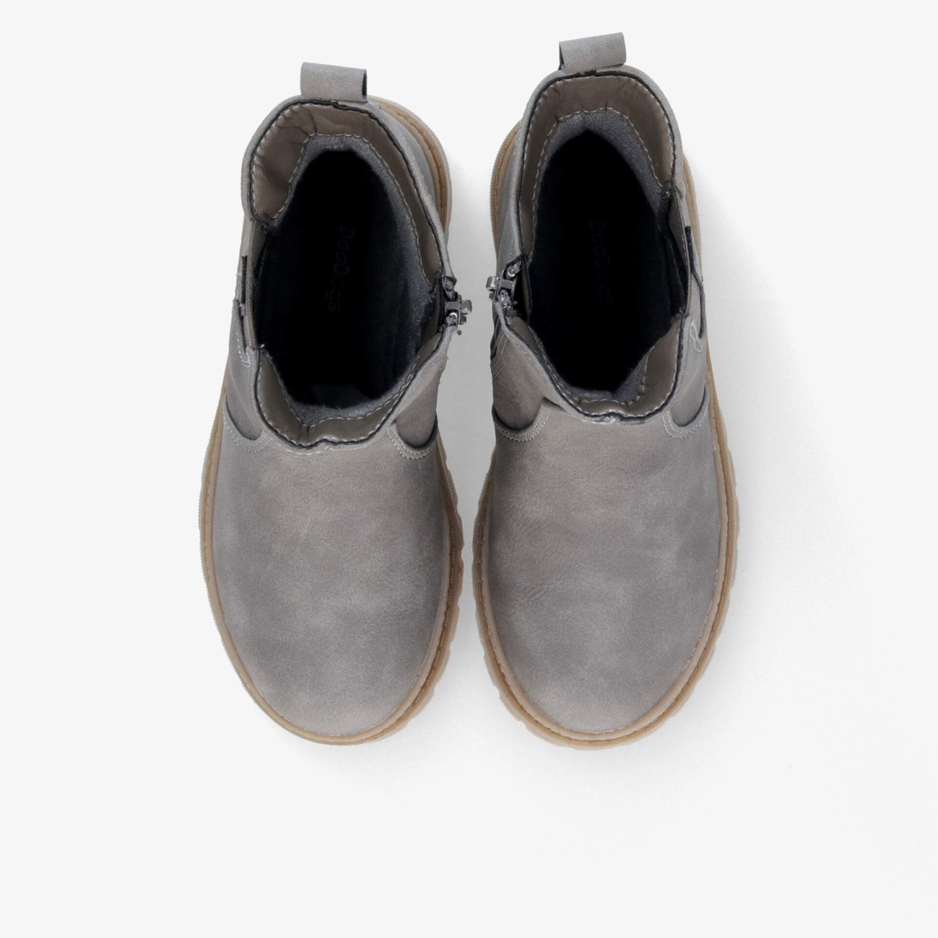 Robuste und bequeme graue Schuhe mit rutschfester Sohle und minimalistischem Design in klarer Draufsicht