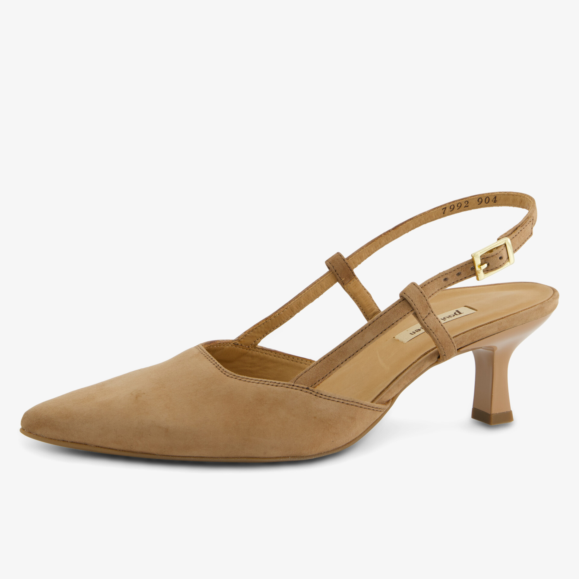 Eleganter beiger Slingback-Schuh mit spitzer Zehenpartie und verstellbarer Schnalle