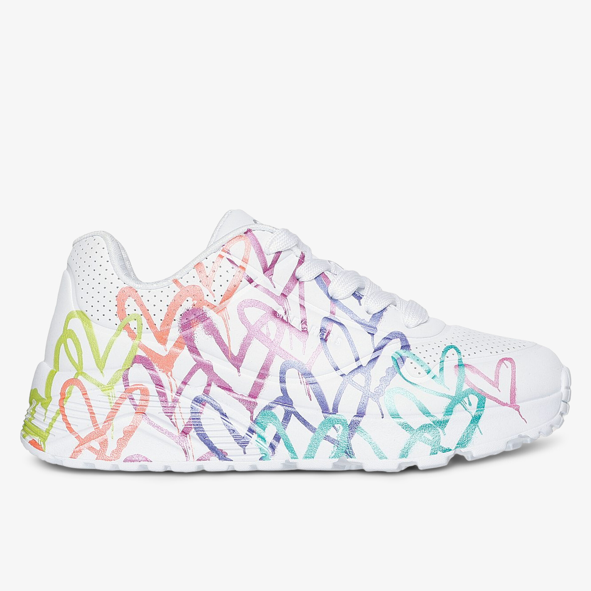 Modische Sneakers mit farbenfrohem Herzmuster und bequemem Design für täglichen Komfort.