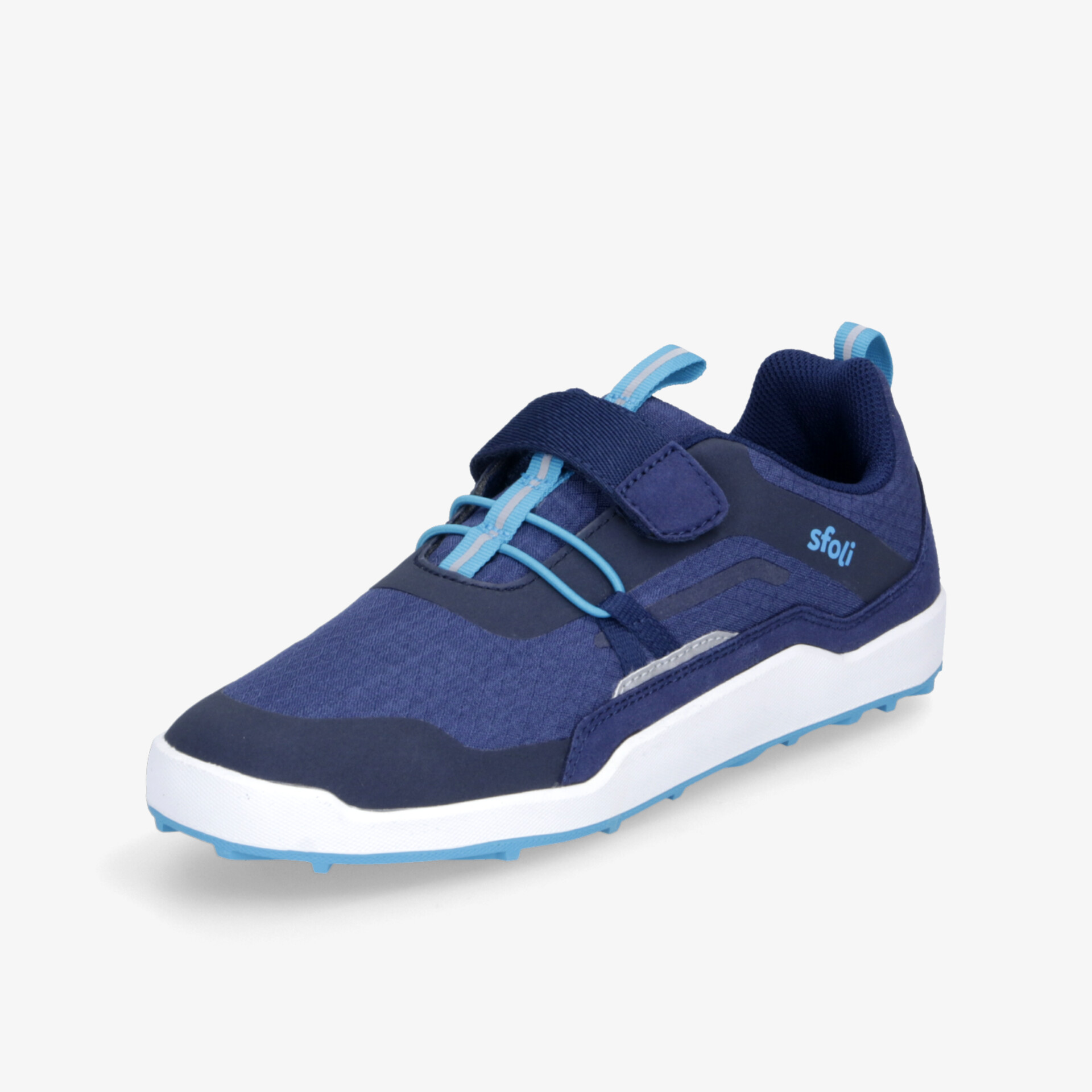 Sportlicher blauer Schuh mit bequemem Klettverschluss und flexibler Sohle für optimalen Tragekomfort