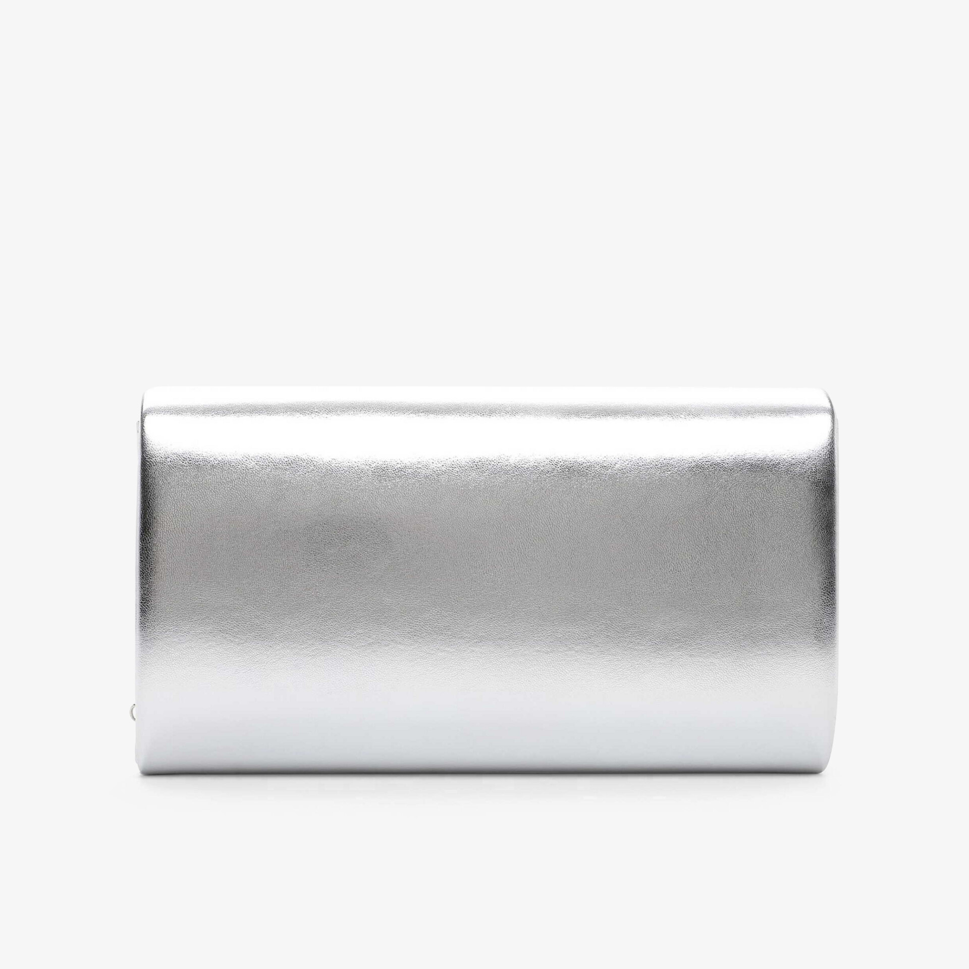 Elegante silberne Clutch mit glänzender Oberfläche und kompakter, hochwertiger Verarbeitung