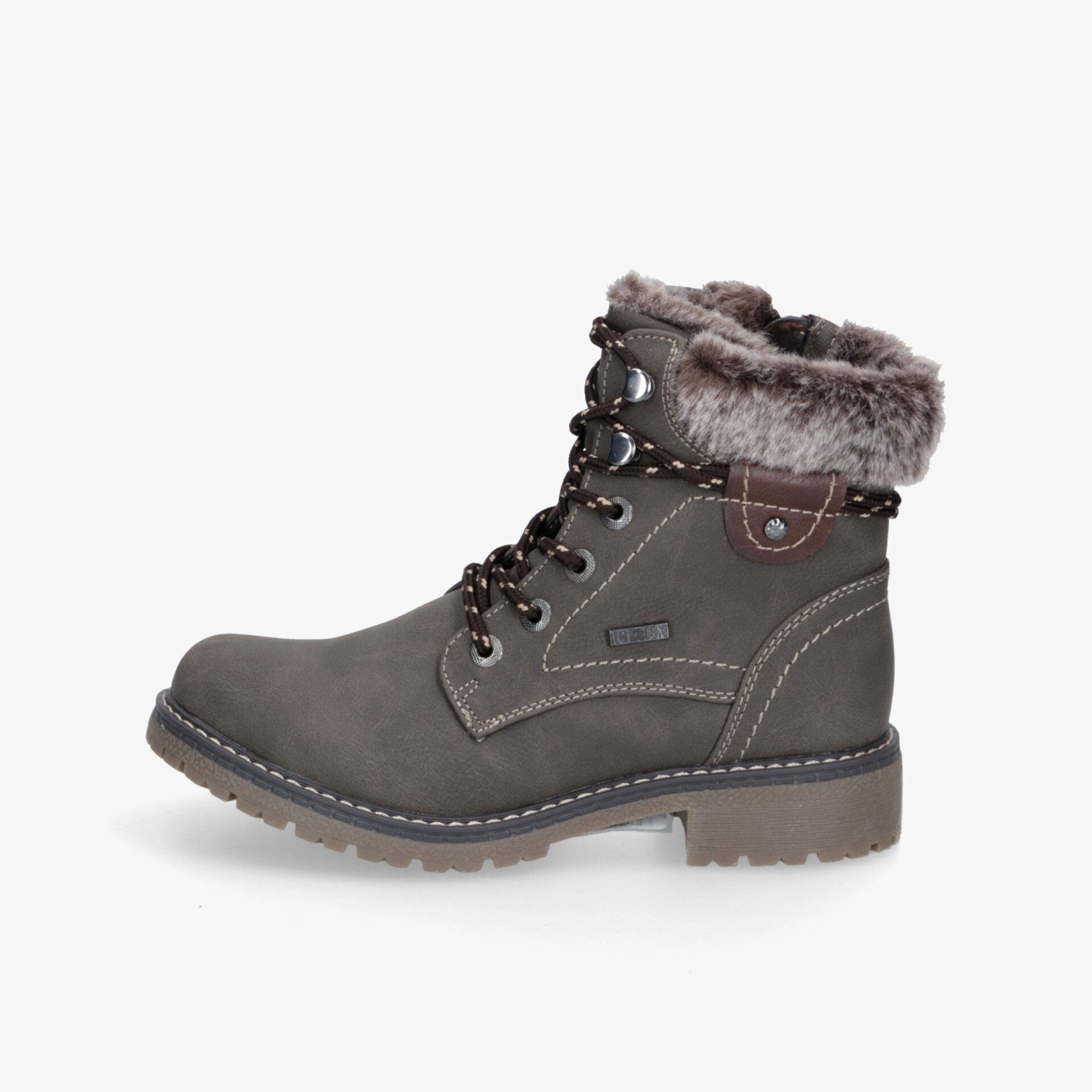 Warmer grauer Winterstiefel mit stabiler Profilsohle und komfortablem Futter, robust und bequem gestaltet