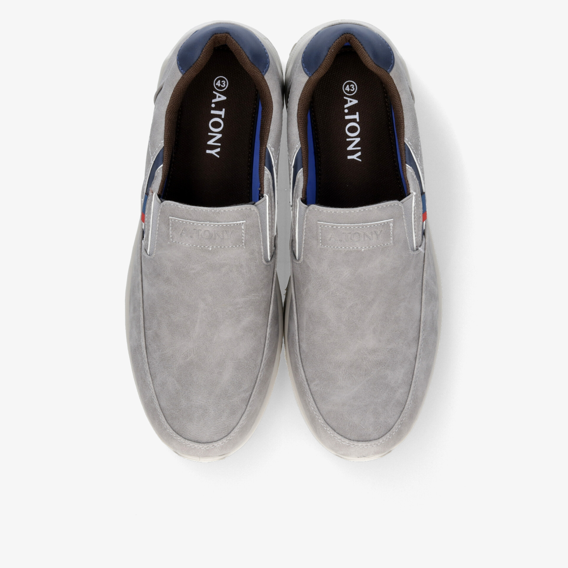 Graue Slipper mit elastischem Einsatz und rutschfester Sohle, bequem und langlebig, Draufsicht Paar