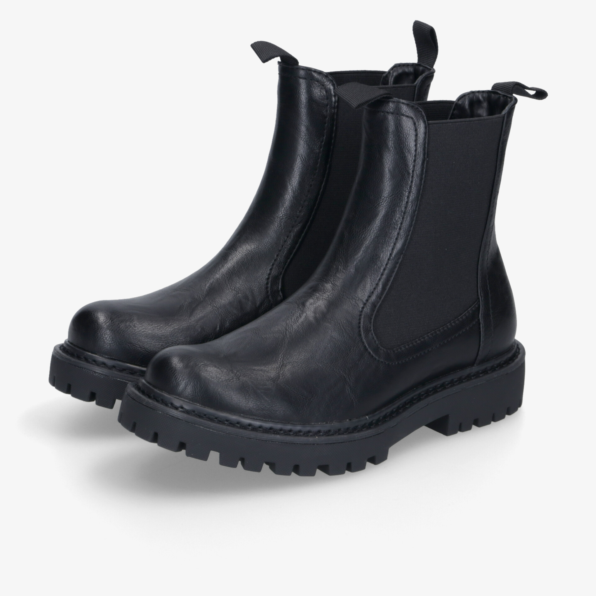 Robuste schwarze Chelsea Boots als Paar mit elastischen Einsätzen und profilierter rutschfester Sohle