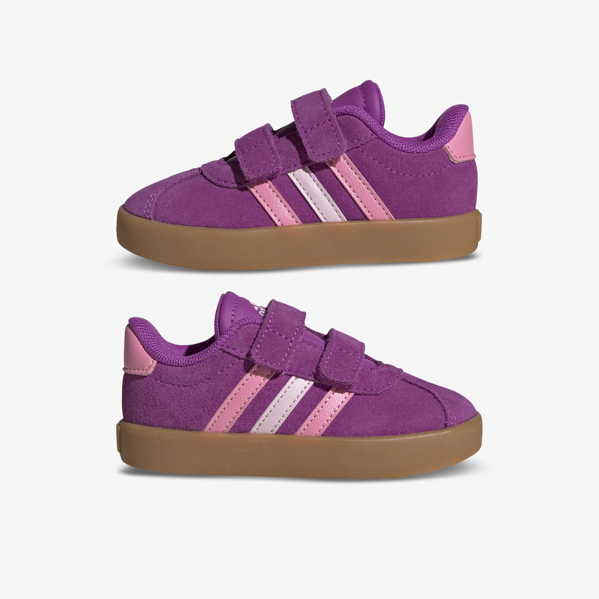 Lila Sneaker mit zwei Klettverschlüssen, komfortabel und sportlich mit flexibler Gummisohle, Paaransicht