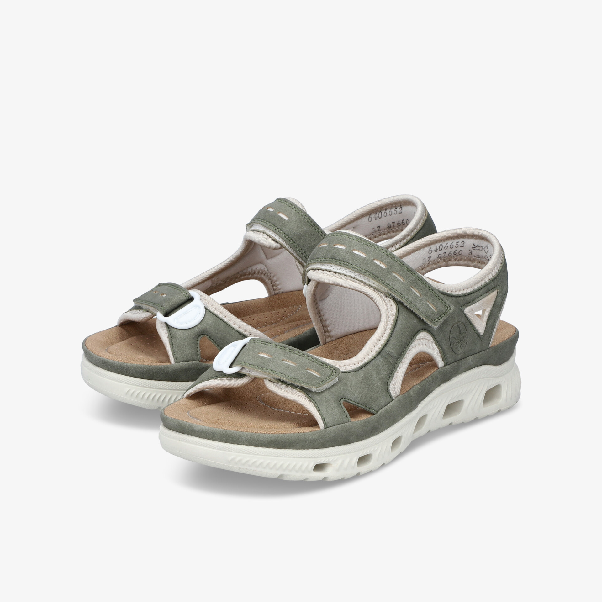 Sportliche graue Sandalen mit weißer Sohle, verstellbare Klettverschlüsse, gepolstert und rutschfest