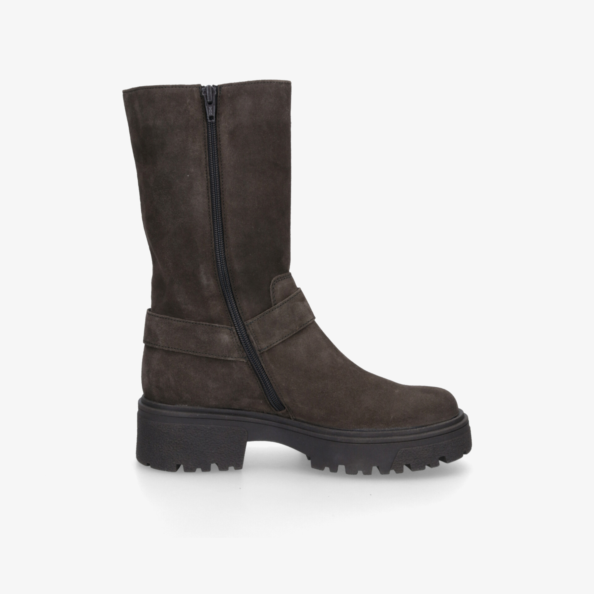 Robuster brauner Stiefel mit dickem Profil, seitlichem Reißverschluss und bequemer Passform für kalte Tage