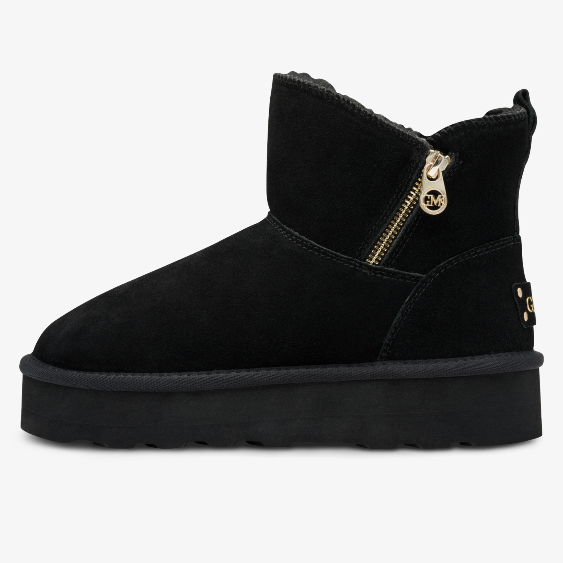 Modische schwarze Stiefelette mit Reißverschluss und komfortabler, warmer Sohle für vielseitigen Tragekomfort