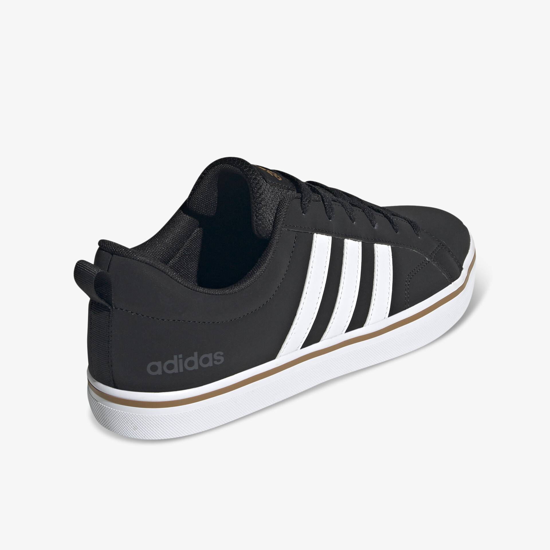 Schwarzer sportlicher Sneaker mit weißen Streifen, leichter und bequemer Schuh mit rutschfester Sohle