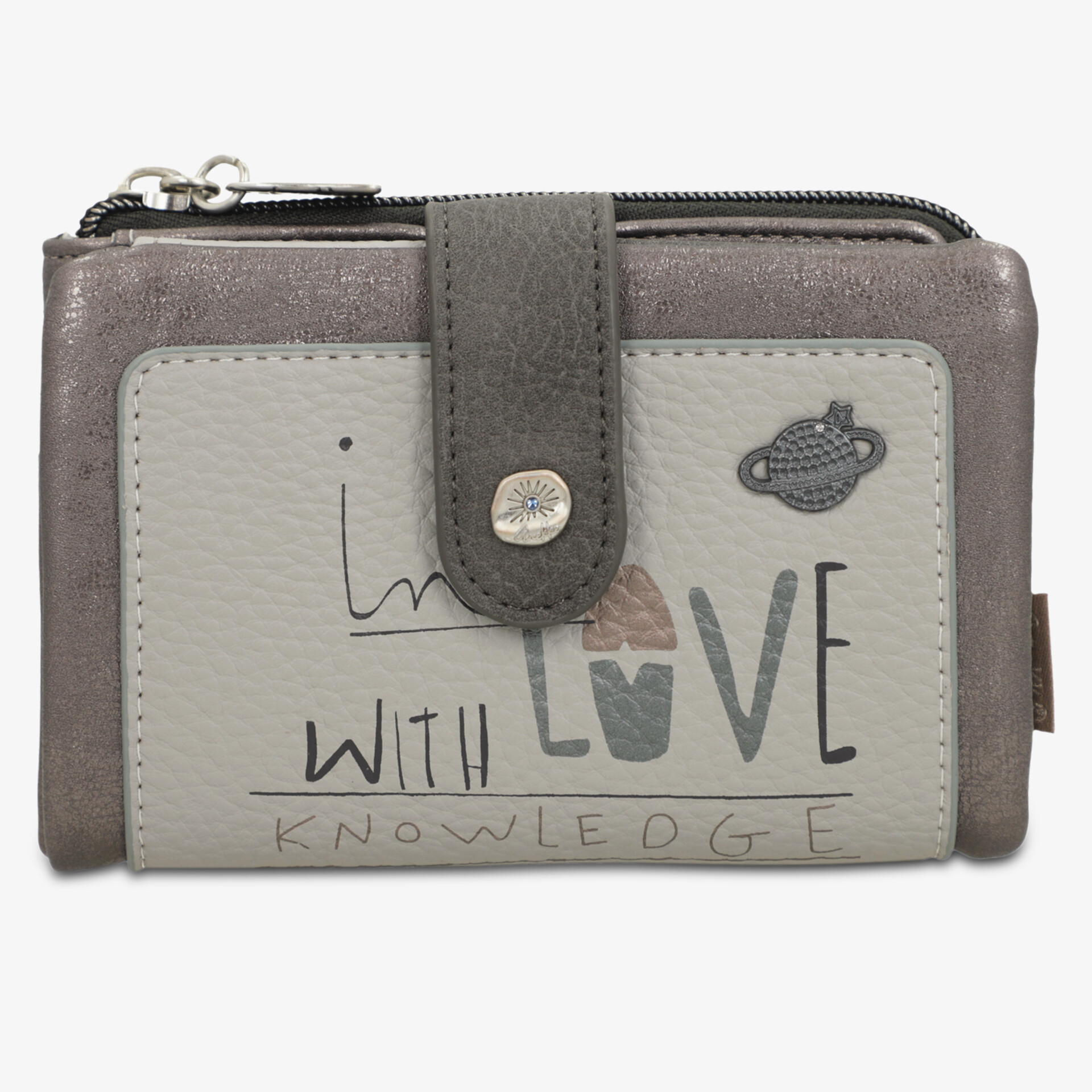 Kleine Geldbörse mit Reißverschluss und modischem Schriftzug in mehrfarbigem Design, kompakt und praktisch