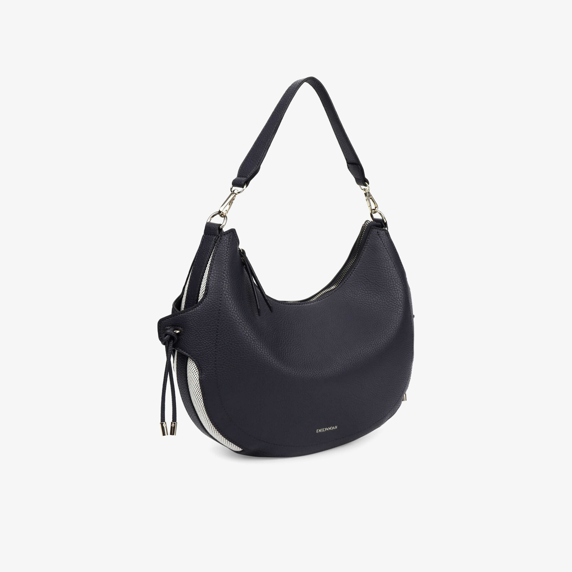 Elegante schwarze Hobo Tasche mit geschwungenem Design und komfortablem Trageriemen.