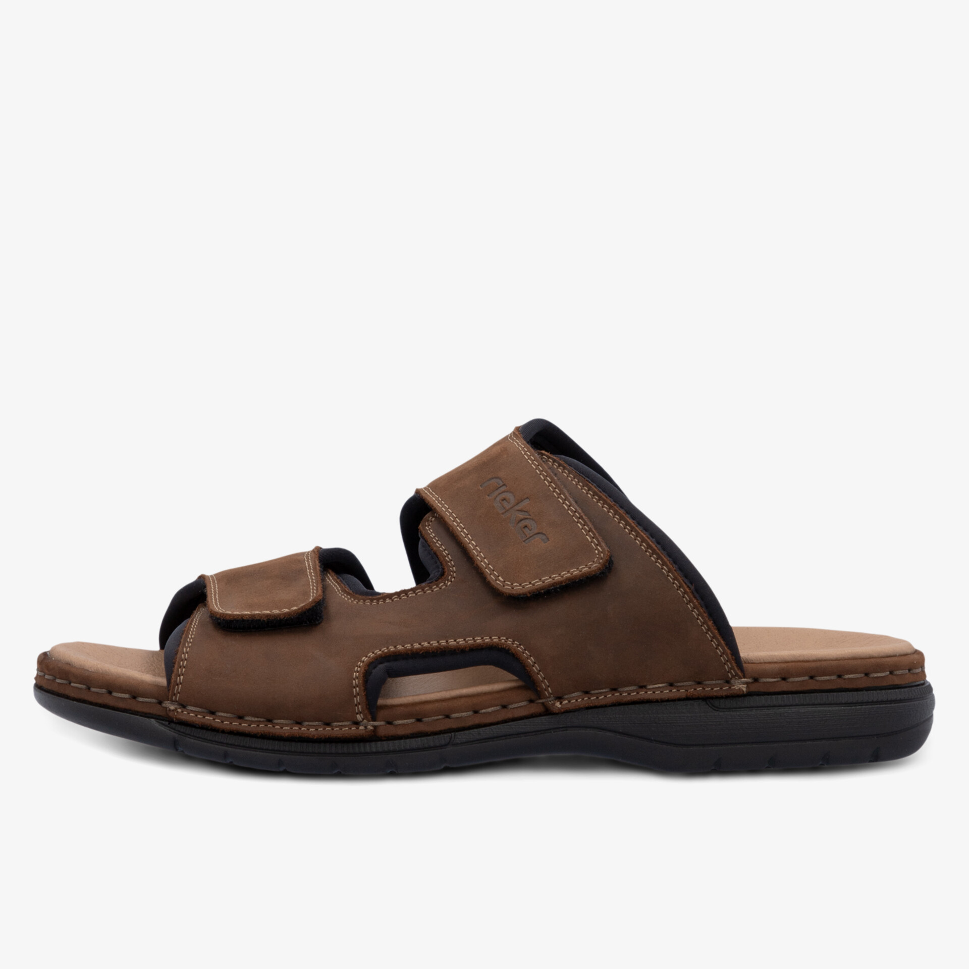 Bequeme braune Ledersandale mit zwei verstellbaren Klettverschlüssen und rutschfester, leichter Sohle