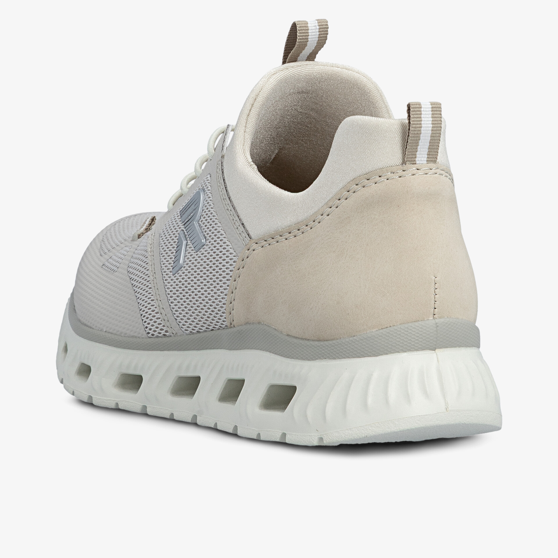 leichter Sneaker mit gepolstertem Schaft und flexibler Sohle in beigem sportlichem Design, Rückansicht