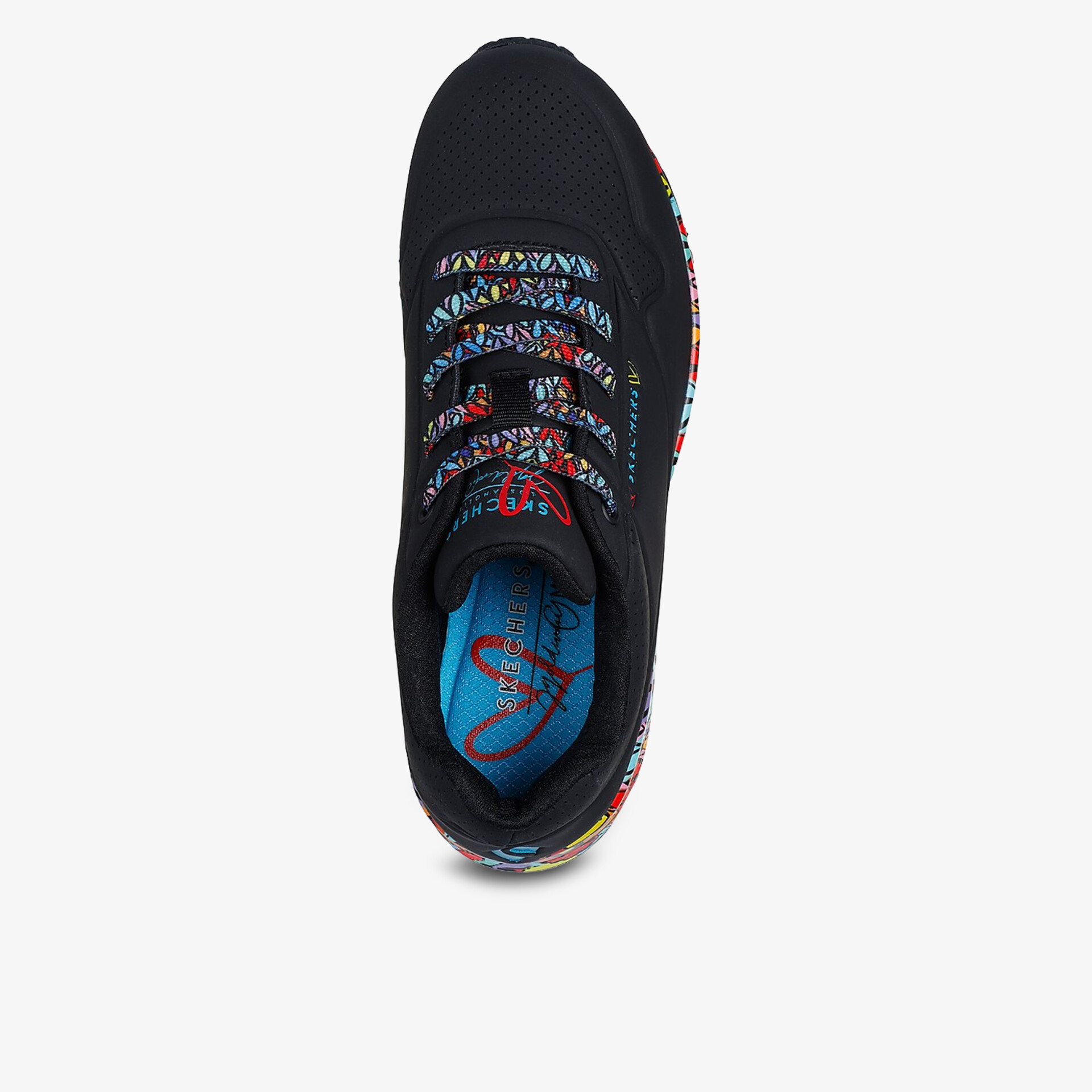 Moderner schwarzer Schuh mit bunten Akzenten und bequemer Passform