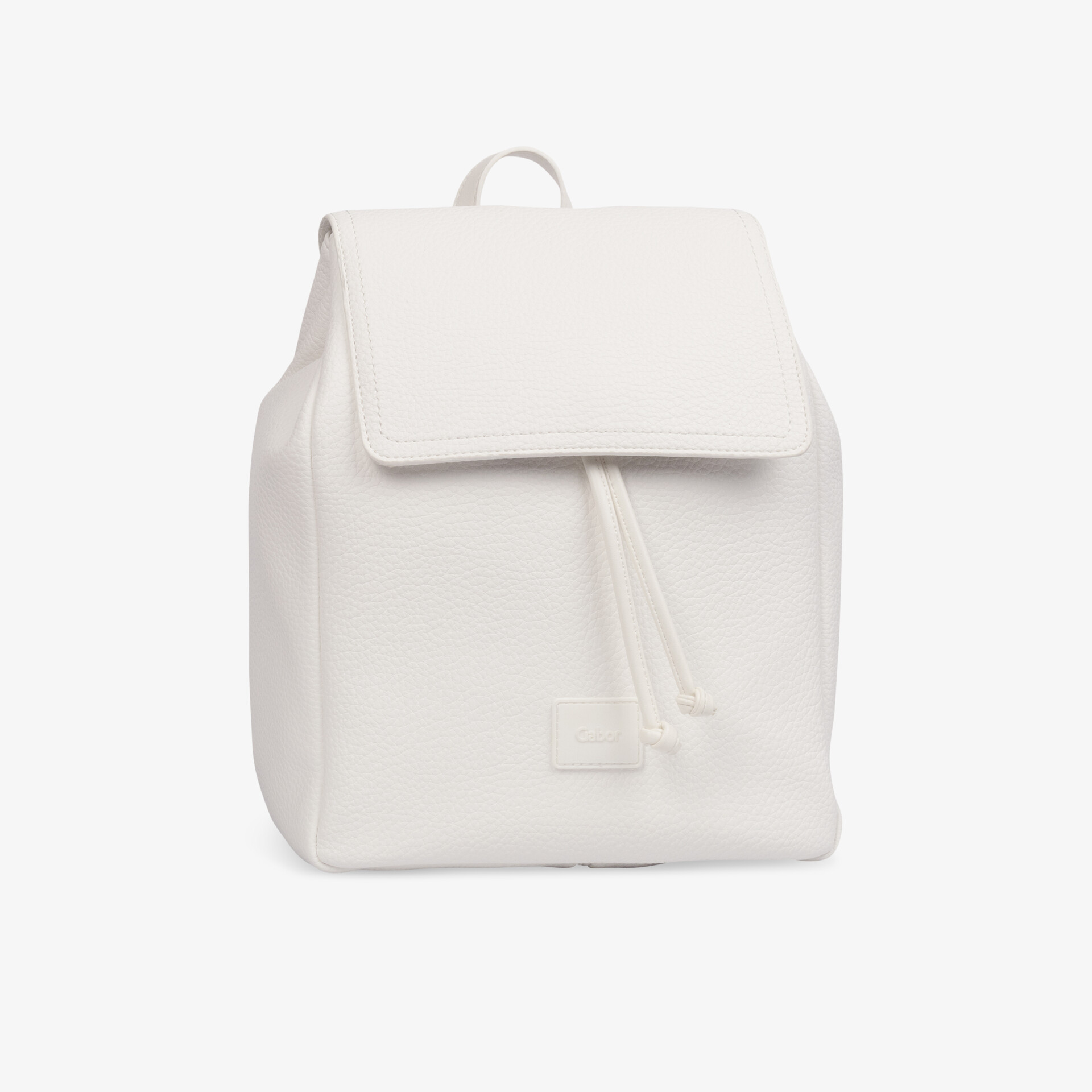 Moderner weißer Rucksack mit minimalistischem Design und praktischem Tragegriff, ideal für Alltag und Freizeit