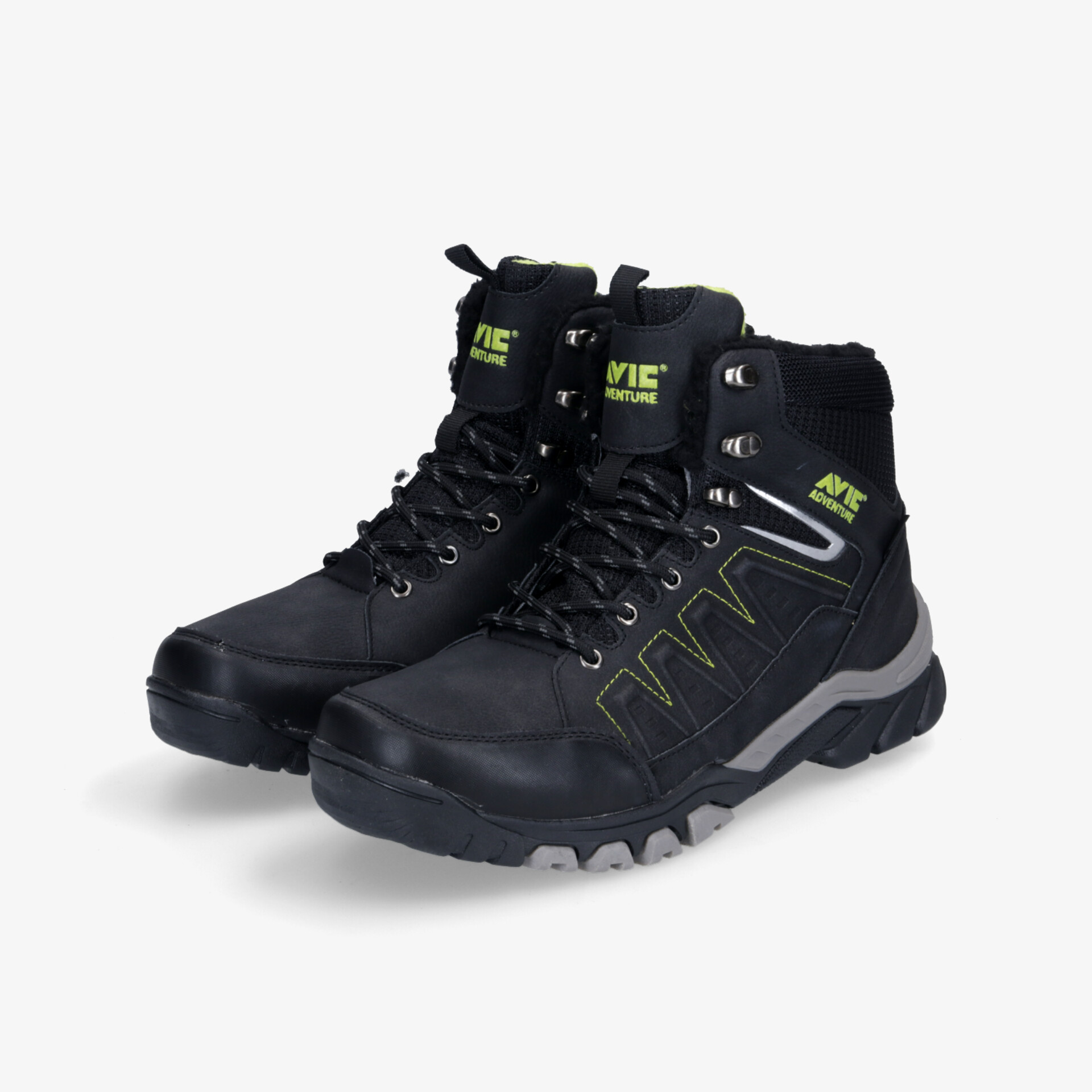 Robuste schwarze Outdoor-Stiefel mit rutschfester Sohle und komfortablem Design, ideal für jedes Wetter.