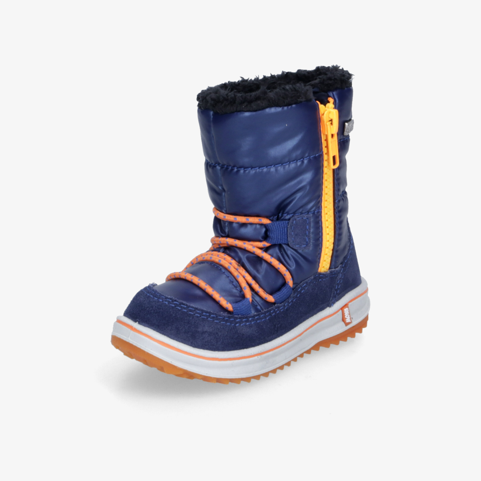 Warmer wetterfester Winterstiefel mit robustem Reißverschluss und rutschfester Sohle in Blau und Orange