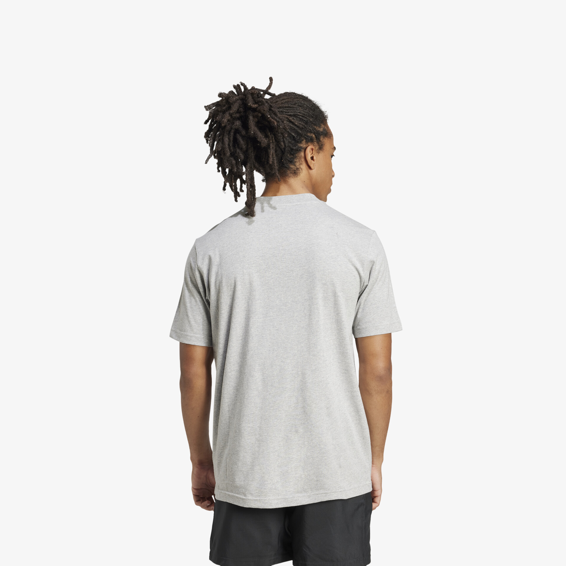 Graues T-Shirt in Rückansicht mit kurzem Ärmel und bequemem, leichtem Stoff im lässigen Stil