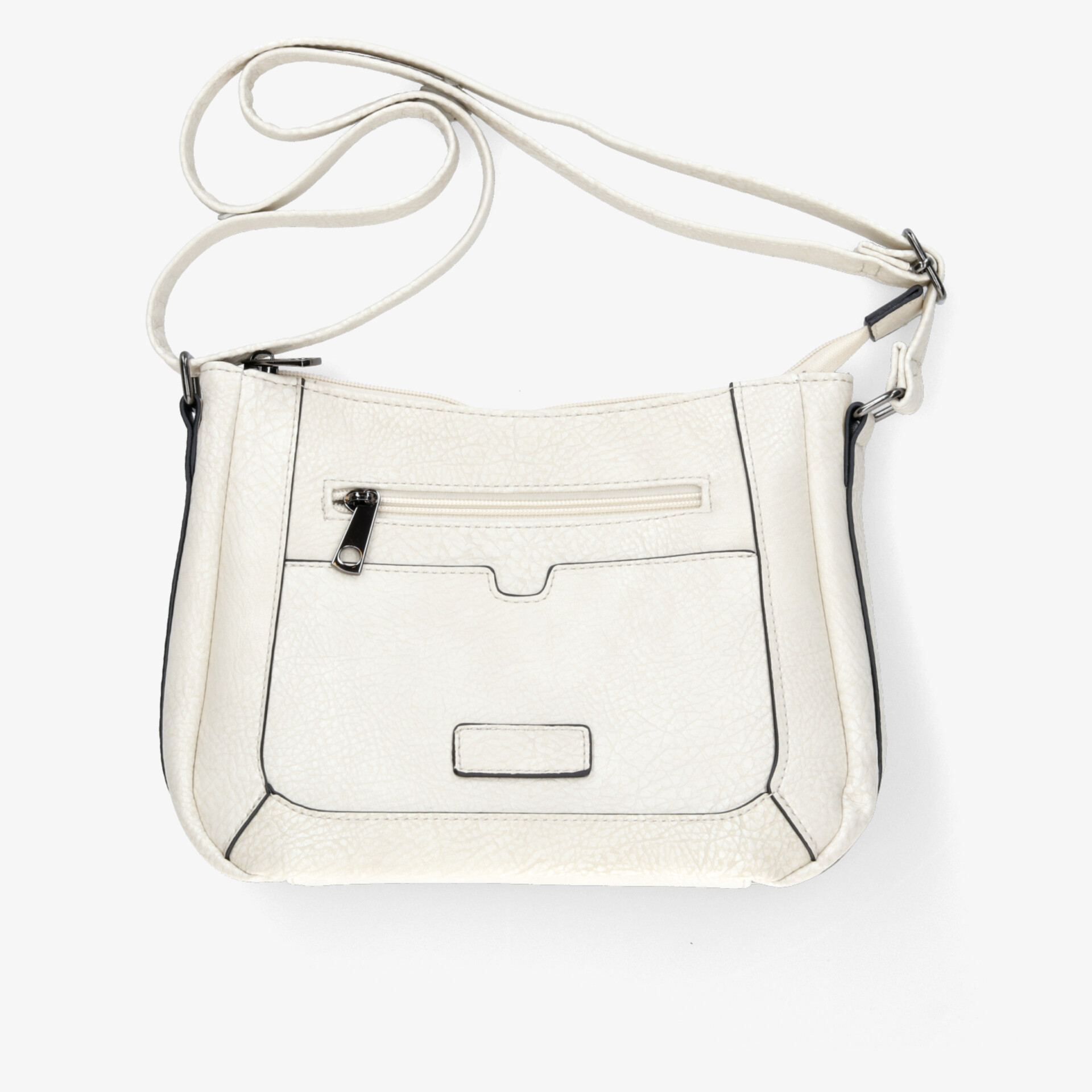 Weiße Schultertasche mit praktischem Reißverschlussfach, verstellbarem Riemen und klarer, moderner Optik