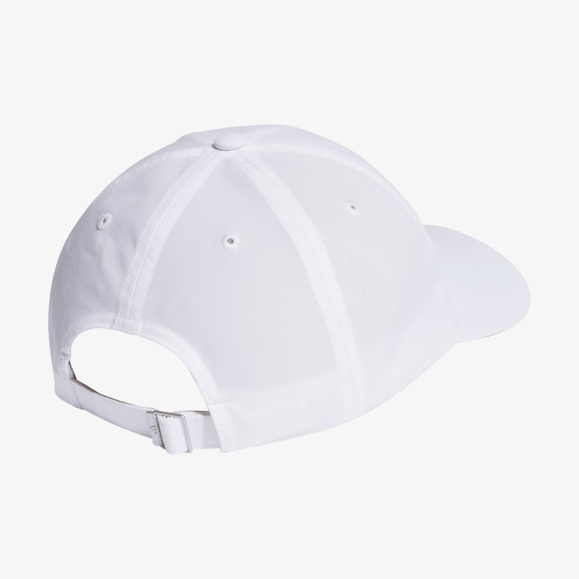 Weiße Baseballkappe mit verstellbarem Riemen, ideal für sportliche Aktivitäten oder den täglichen Gebrauch.