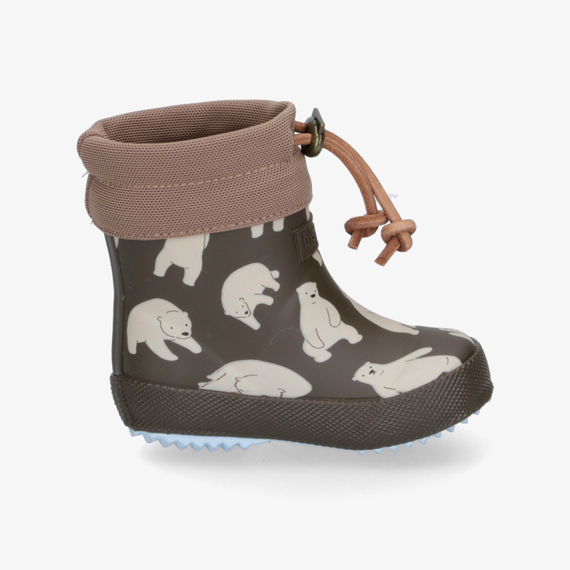 Robuster brauner Gummistiefel mit niedlichem Bärenmuster, verstellbarem Bund und rutschfester Sohle