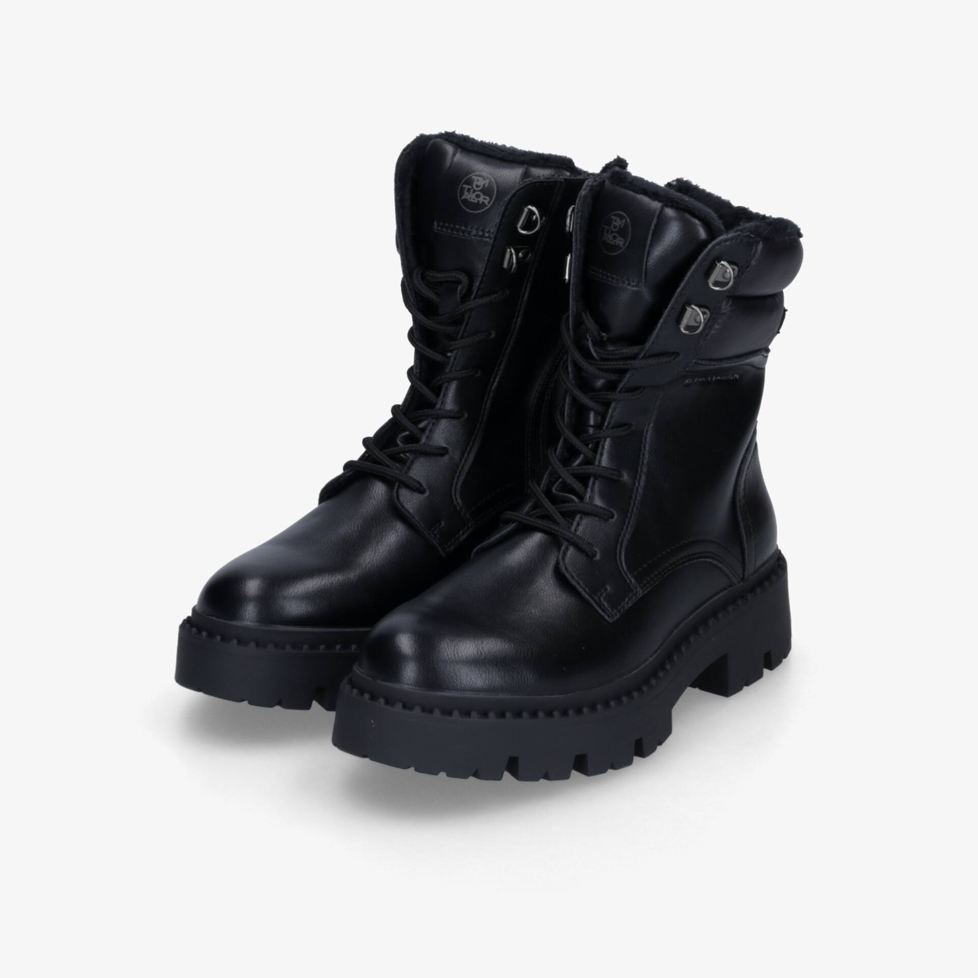 Robuste schwarze Schnürstiefel mit hoher Schnürung und rutschfester Profilsohle für hohen Tragekomfort