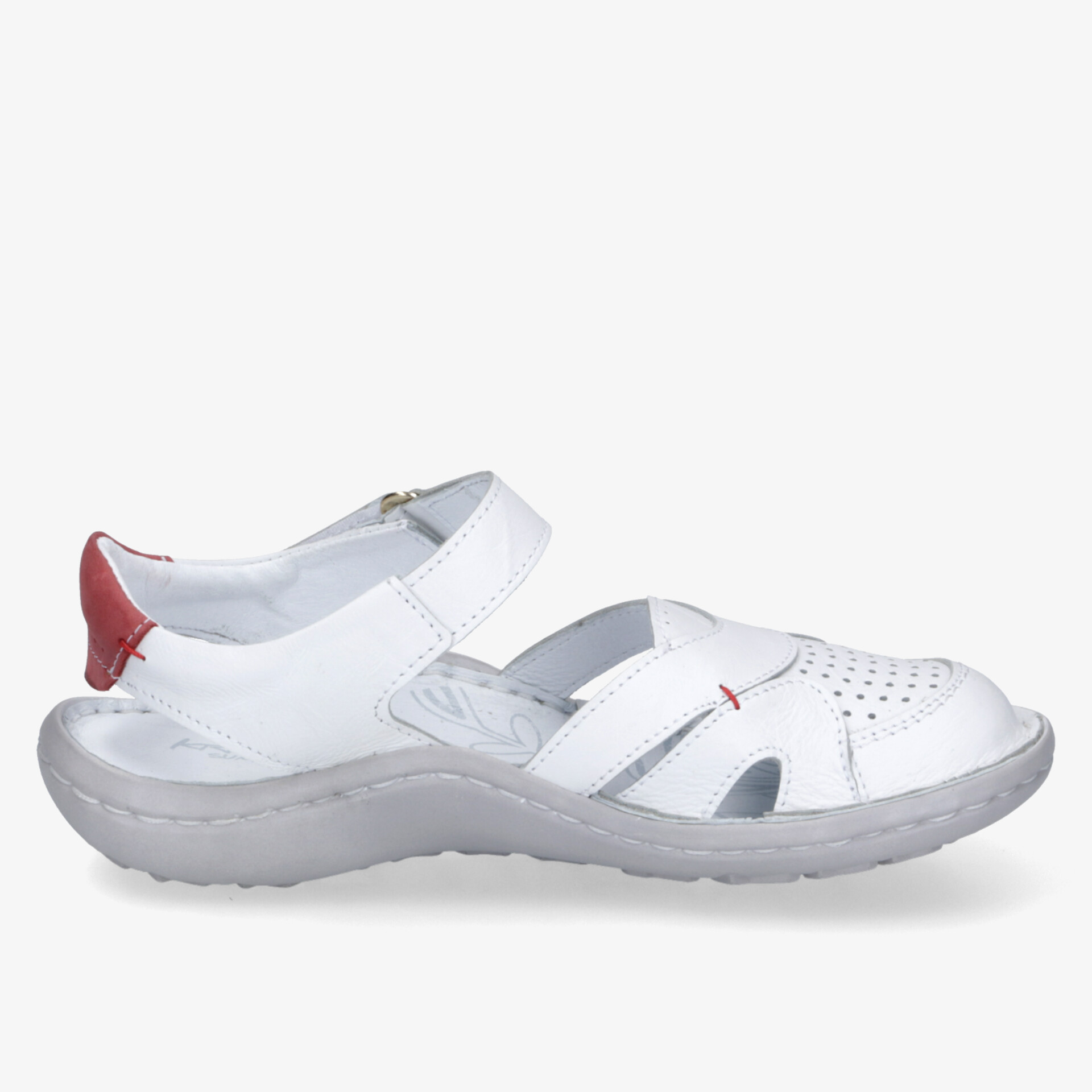 Bequeme weiße Sandale mit weichem Material, verstellbarem Klettverschluss und rutschfester Sohle für optimalen Tragekomfort