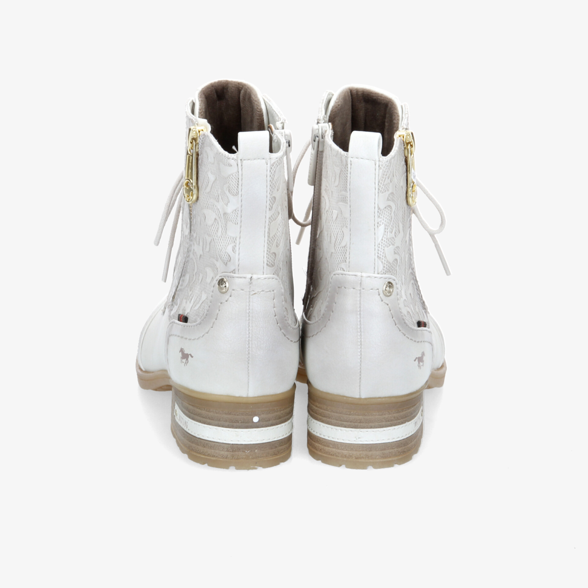 Elegante weiße Schnürstiefel mit robustem Profil und stilvollem Design für modische Auftritte.