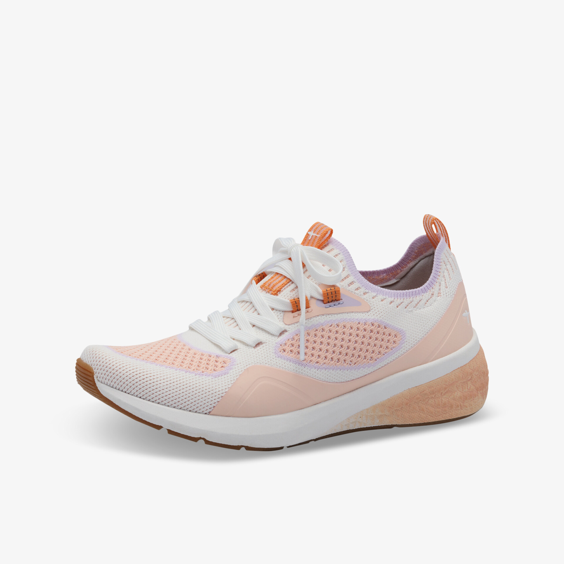 Moderner leichter Sneaker mit atmungsaktivem Material und flexibler rutschfester Sohle in schräger Frontansicht