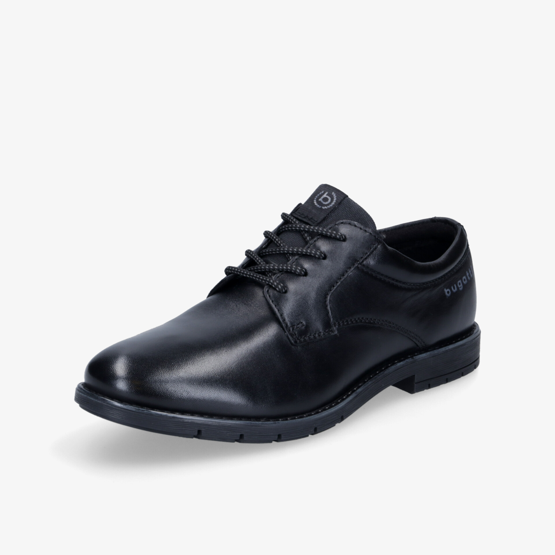 Eleganter schwarzer Schnürschuh aus Leder, perfekt für formelle Anlässe und zeitloses Styling.