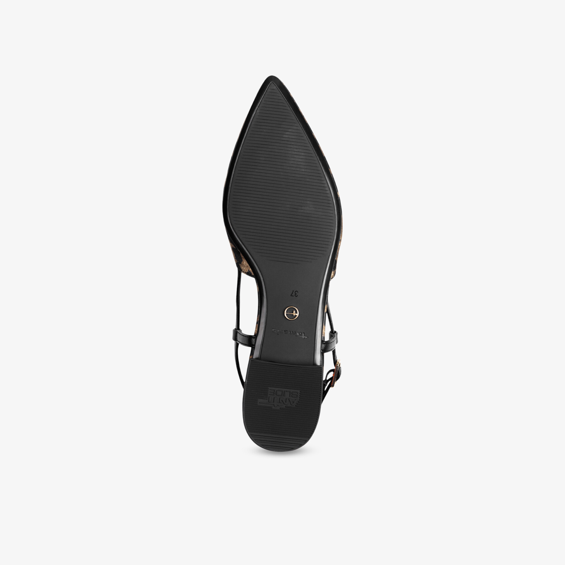 Schuh mit spitz zulaufender, rutschfester Sohle und feiner Schnürung, elegantes und modernes Design