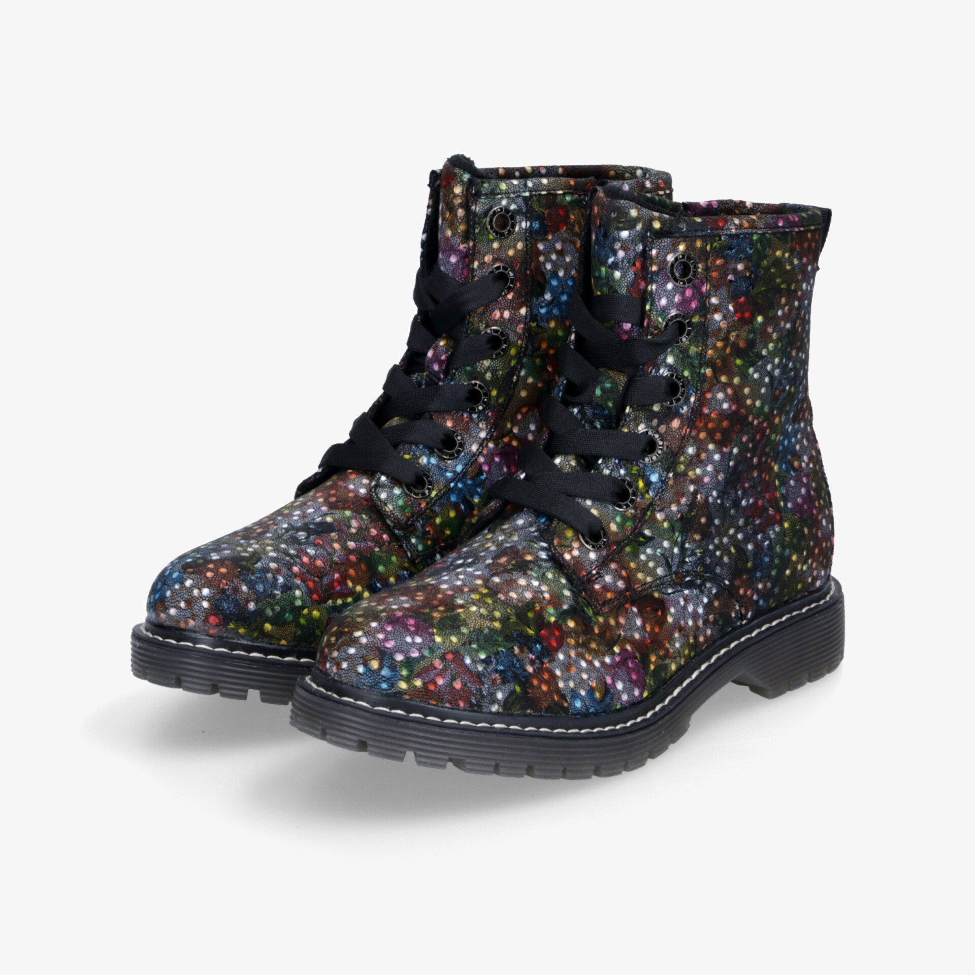 Modische bunte Stiefeletten mit glänzendem Glitzerfinish und robuster Schnürung, bequem und strapazierfähig