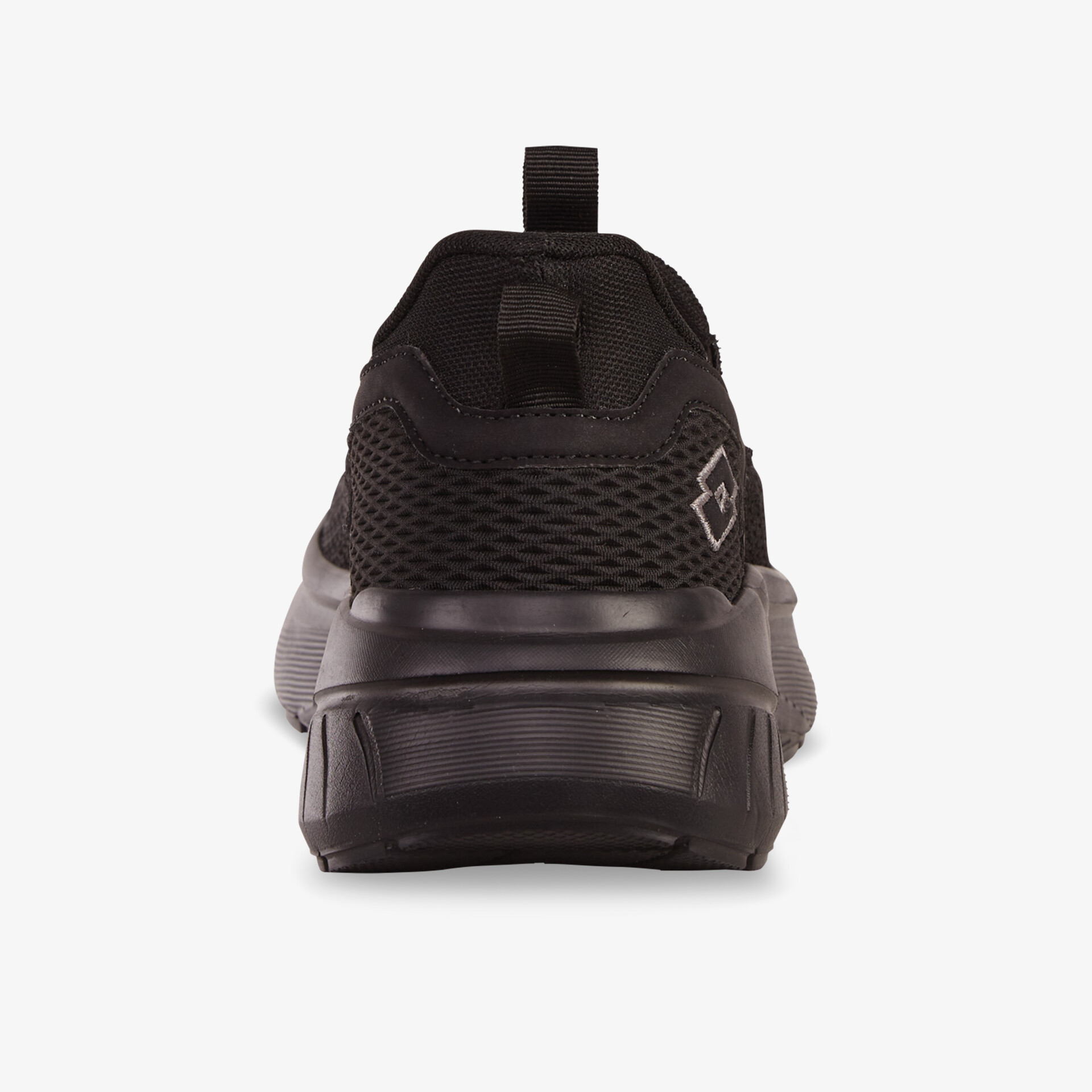 Schwarzer Sneaker Rückansicht mit robustem Sohlenabsatz und atmungsaktivem Material, bequeme Passform für optimalen Tragekomfort