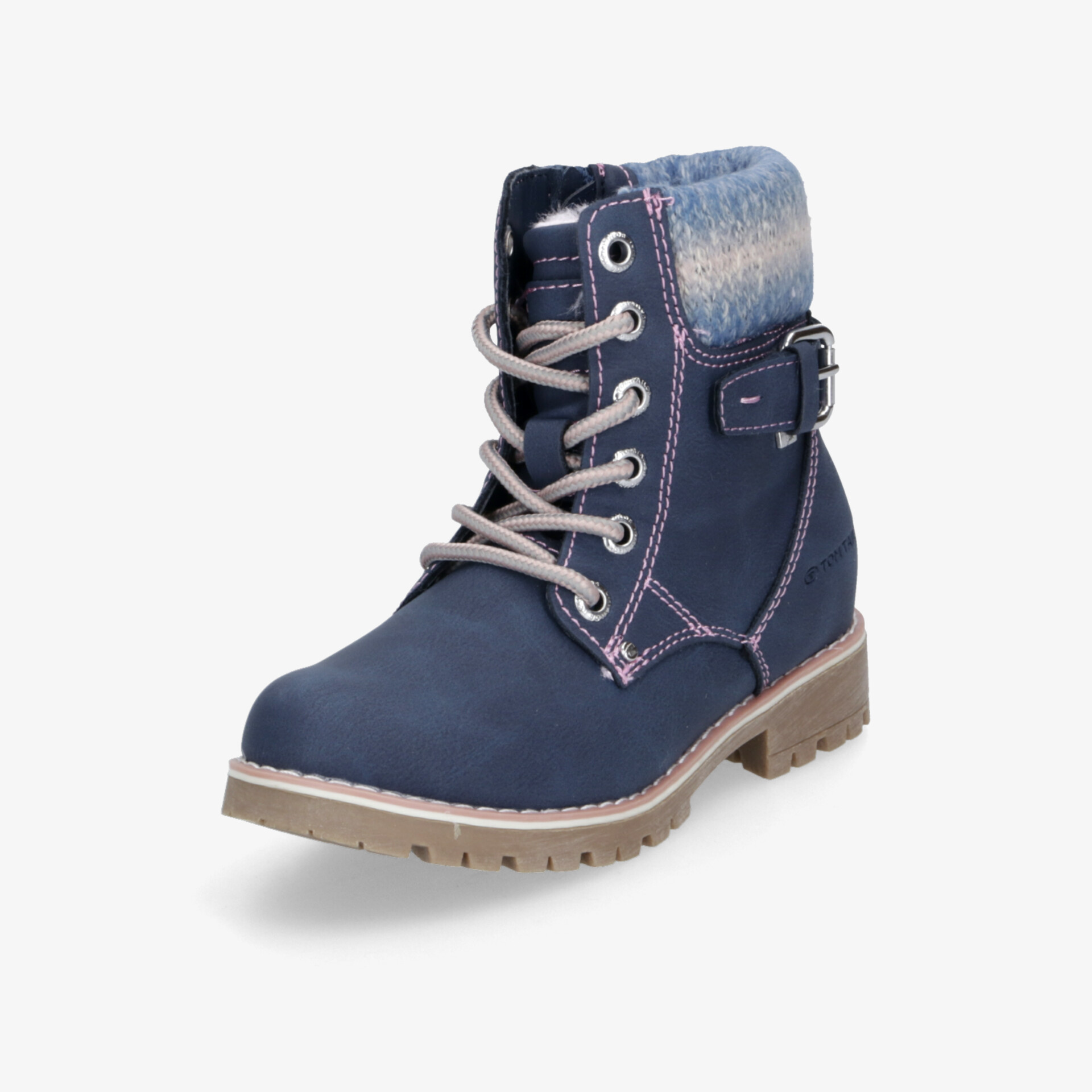 Robuster blauer Winterstiefel mit warmem Futter und rutschfester Sohle, verstellbarer Riemen für optimalen Halt