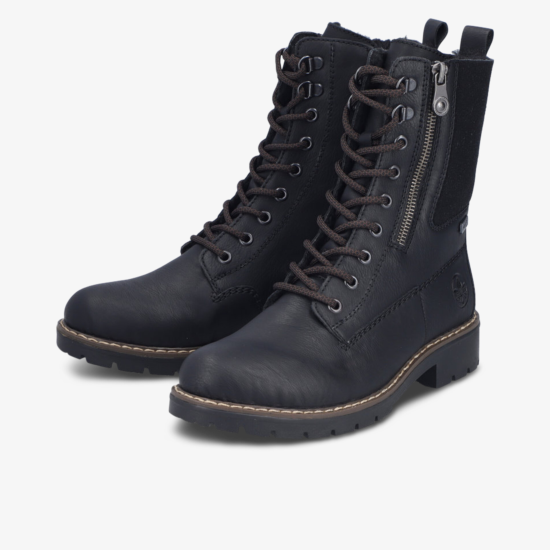 Schwarze Schnürstiefel mit hohem Schaft und seitlichem Reißverschluss, robustes und komfortables Design