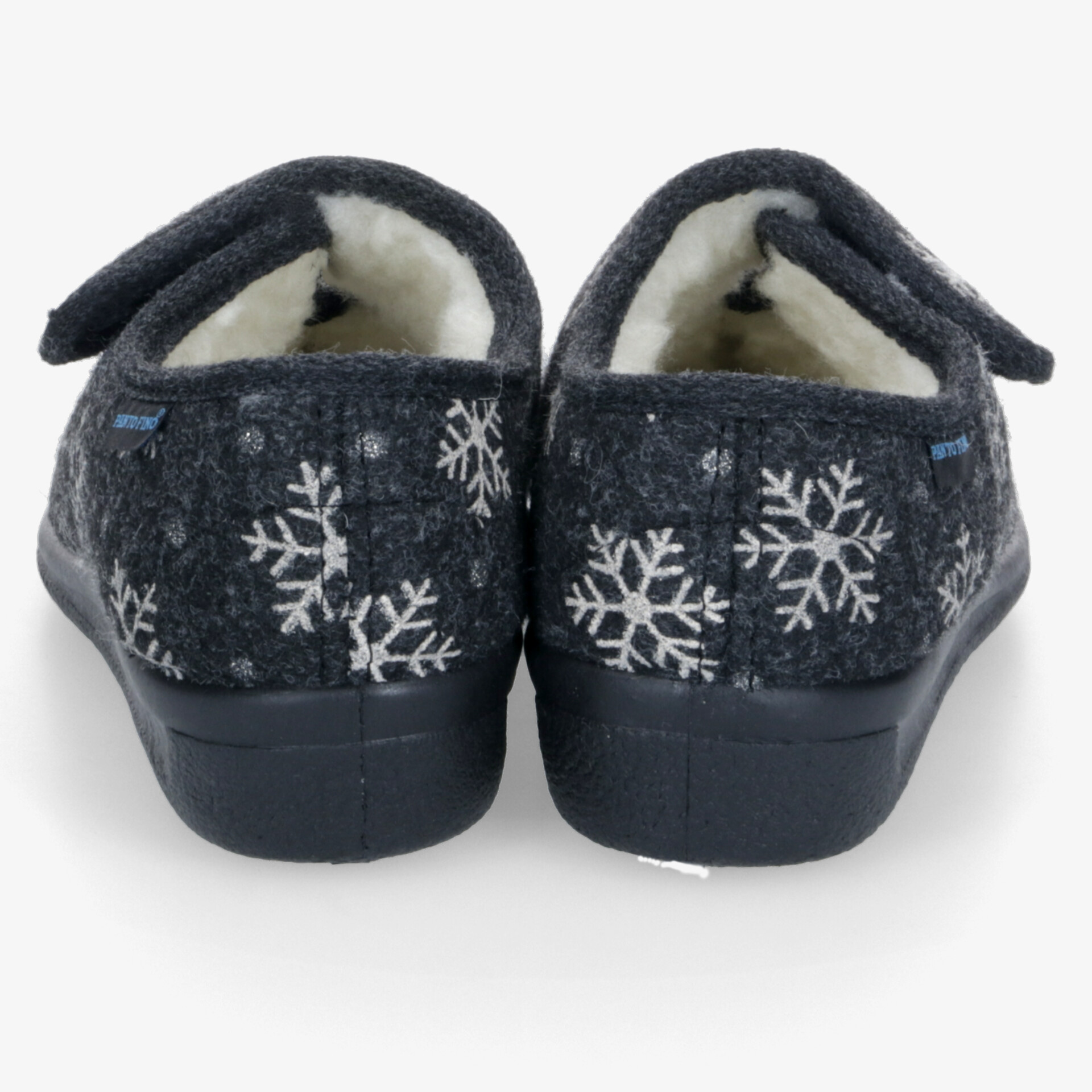 Warme Hausschuhe mit weichem Futter und dekorativen Schneeflocken, rutschfeste und bequeme Rückansicht