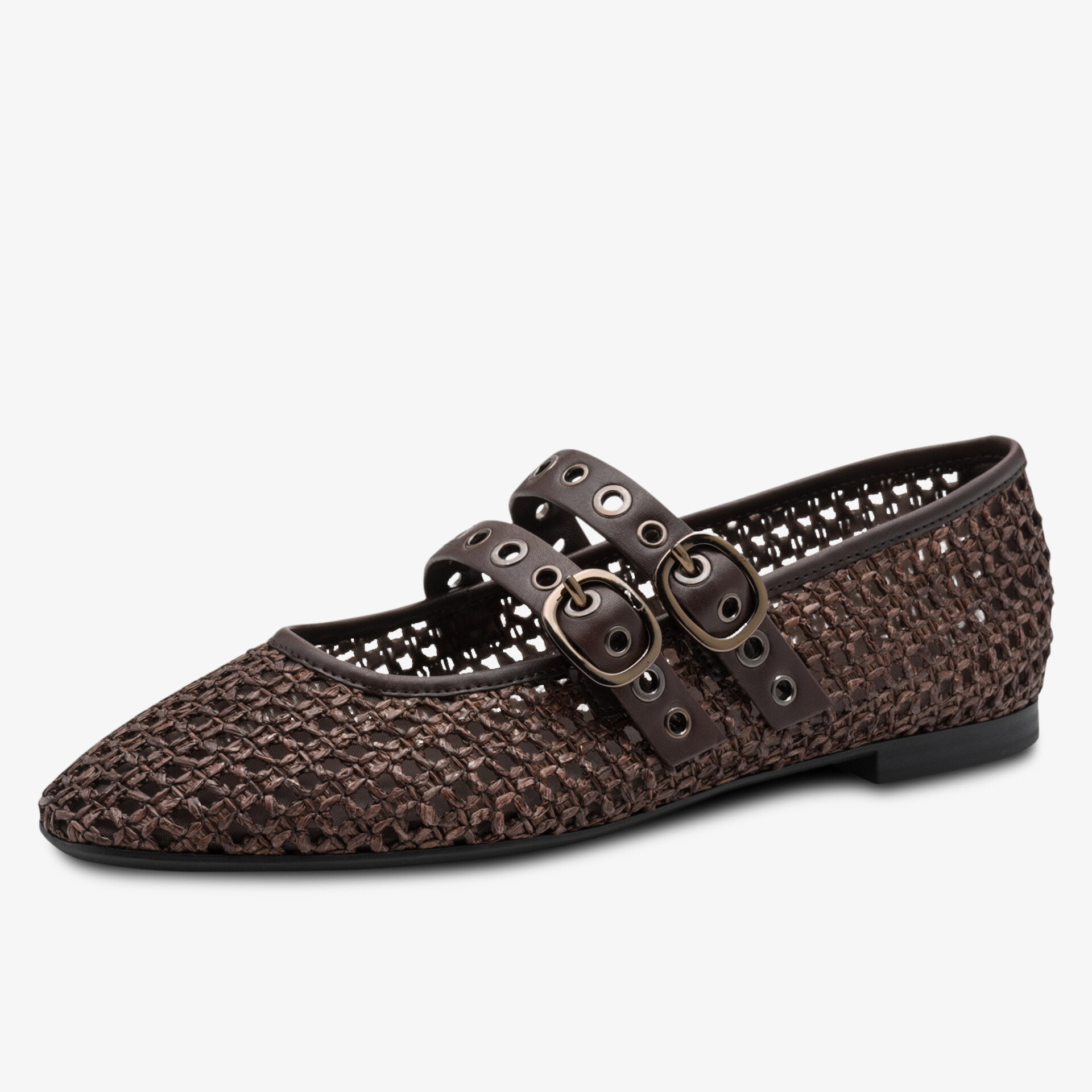 Leichter, geflochtener Damenschuh mit eleganten Schnallenverschluss und flacher, bequemer Passform