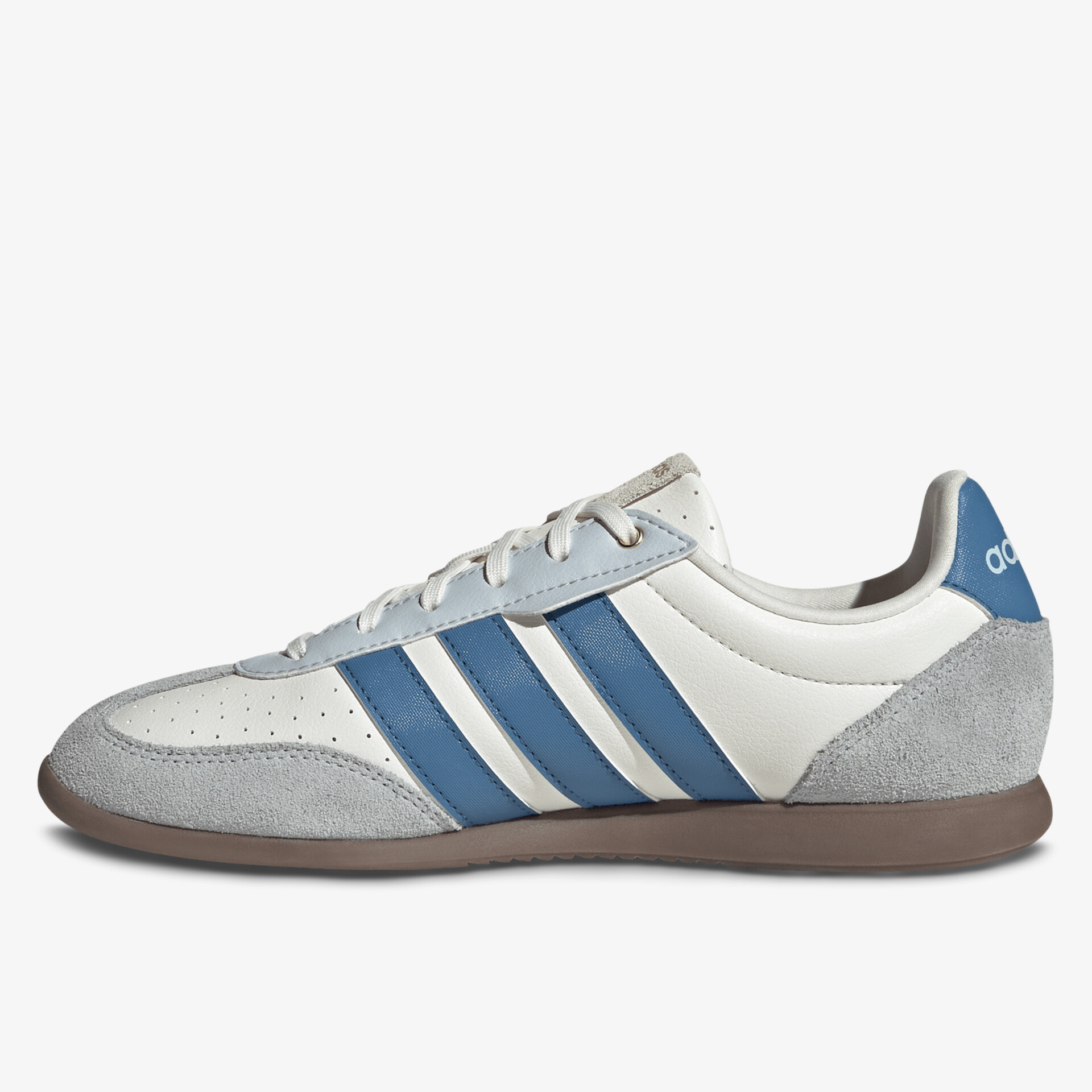 Leichter sportlicher Schuh im Retro-Stil mit drei blauen Streifen und bequemer Gummi-Sohle