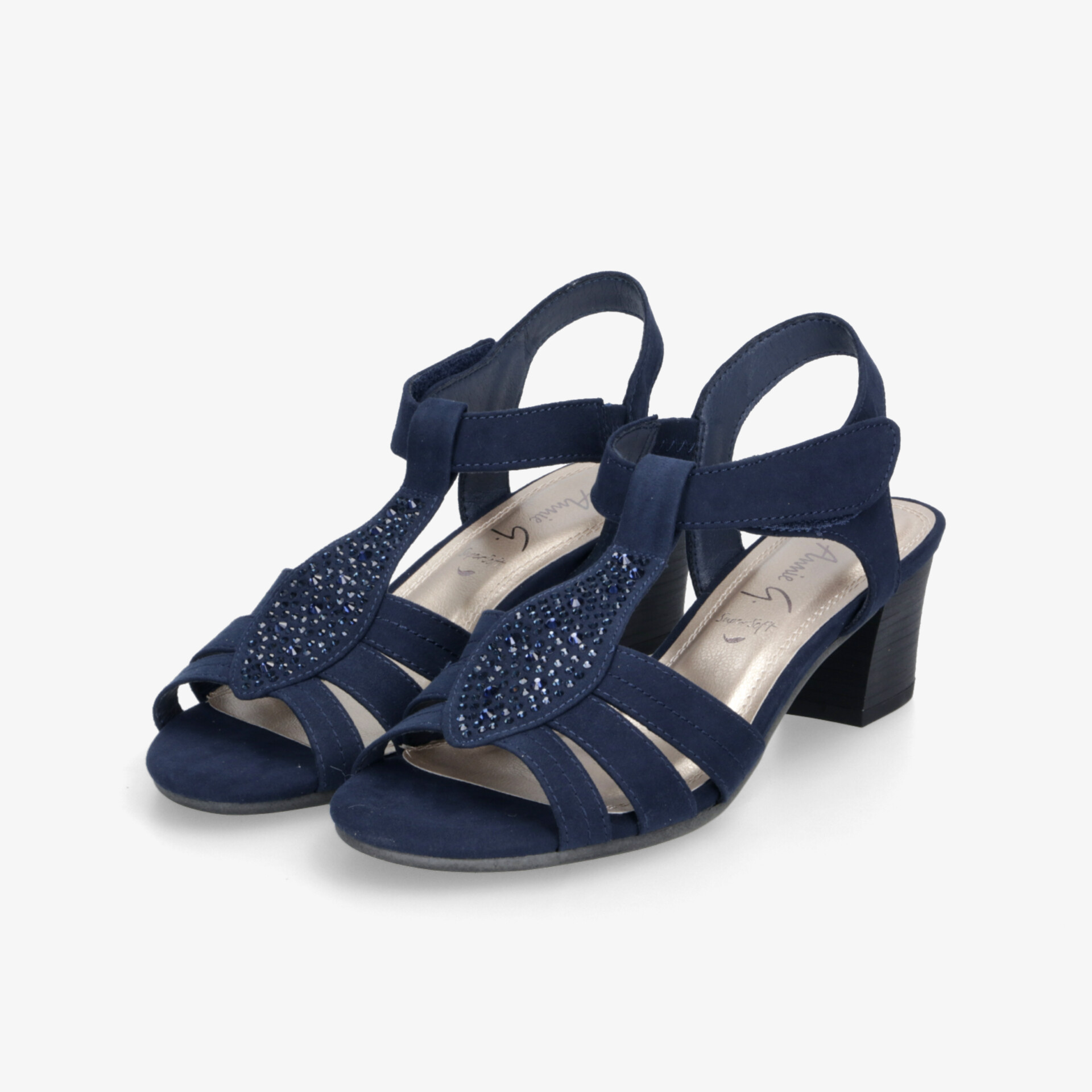 Elegante blaue Sandaletten mit mittelhohem Absatz, verstellbarem Riemen und modischem Design für komfortablen Tragekomfort