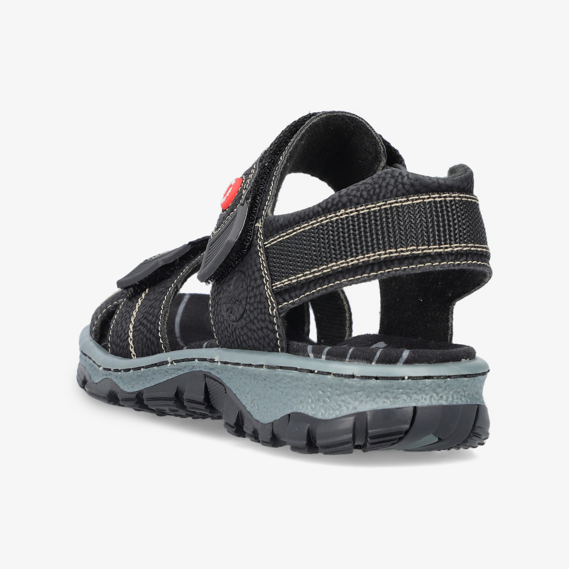 Robuste schwarze Outdoor-Sandale mit verstellbarem Klettverschluss und rutschfester Sohle, ideal für Komfort und Halt