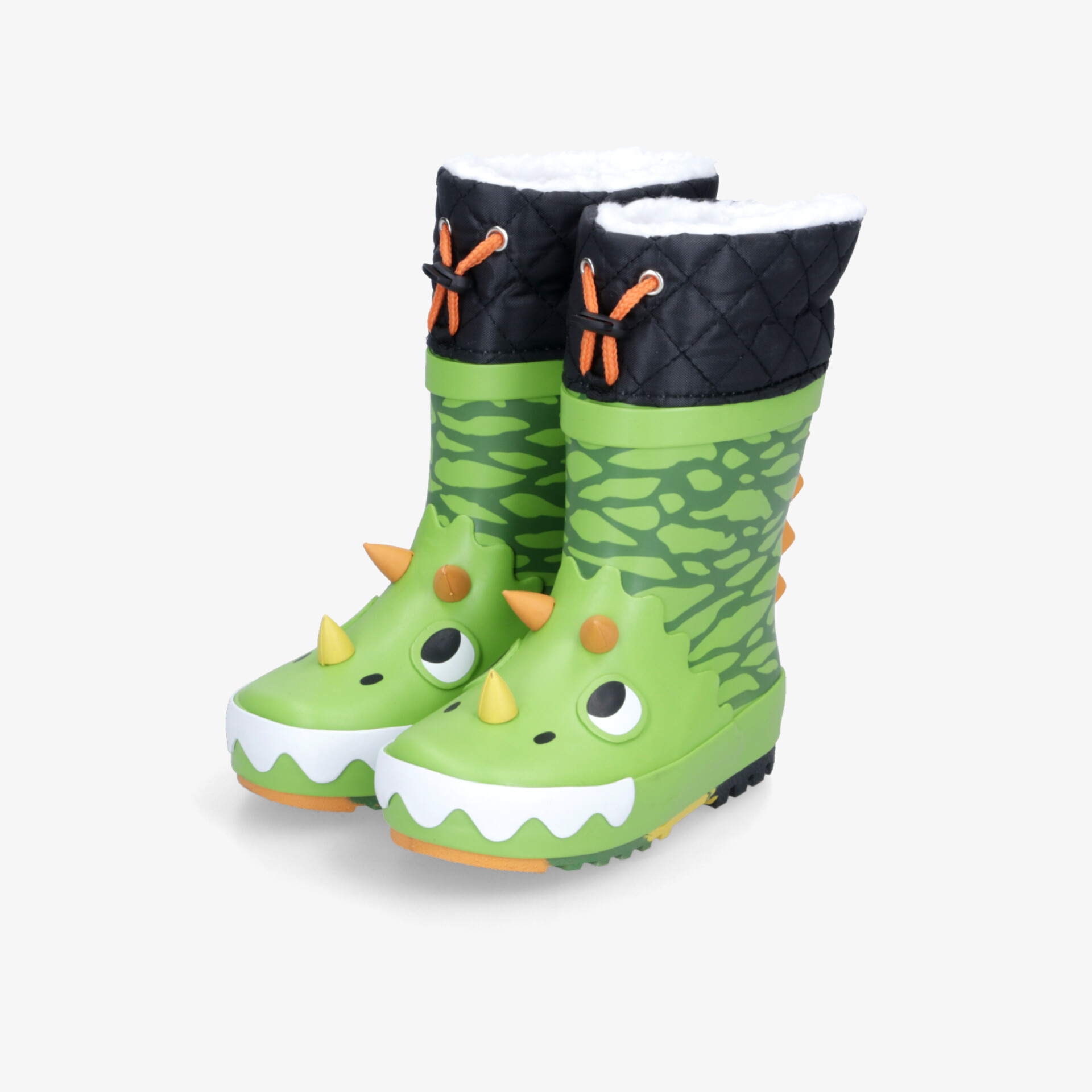 Grüne wasserdichte Gummistiefel mit kindgerechtem Dinosaurier-Design, robust und rutschfest für nasse Tage