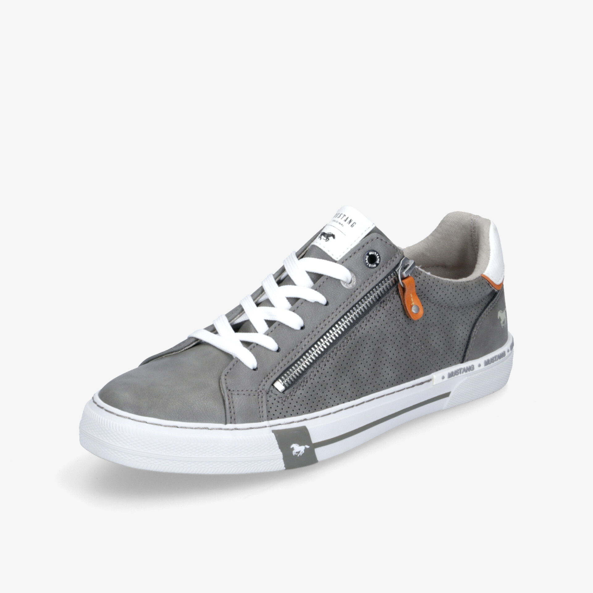 Moderner grauer Sneaker mit seitlichem Reißverschluss und weißer Profilsohle, komfortabel und stylisch gestaltet