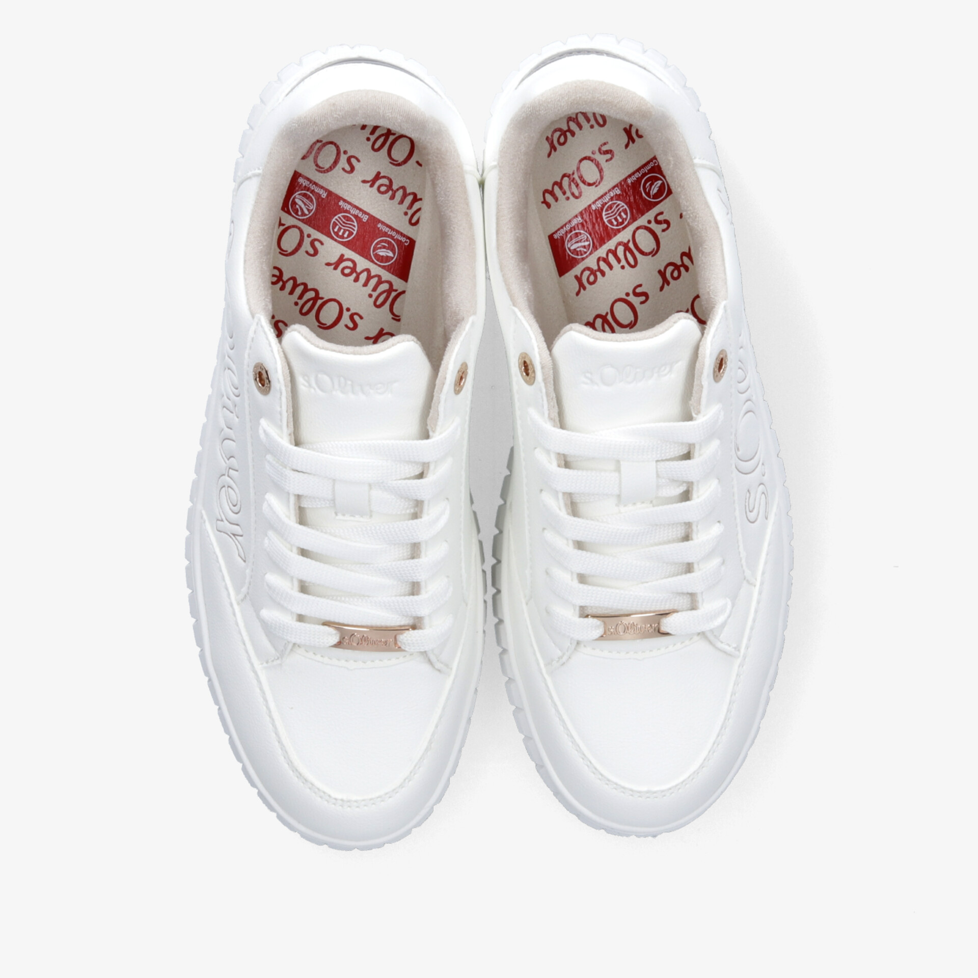 Weißes Sneaker-Paar bequem mit atmungsaktivem Material und leichter, sportlicher Optik in Draufsicht