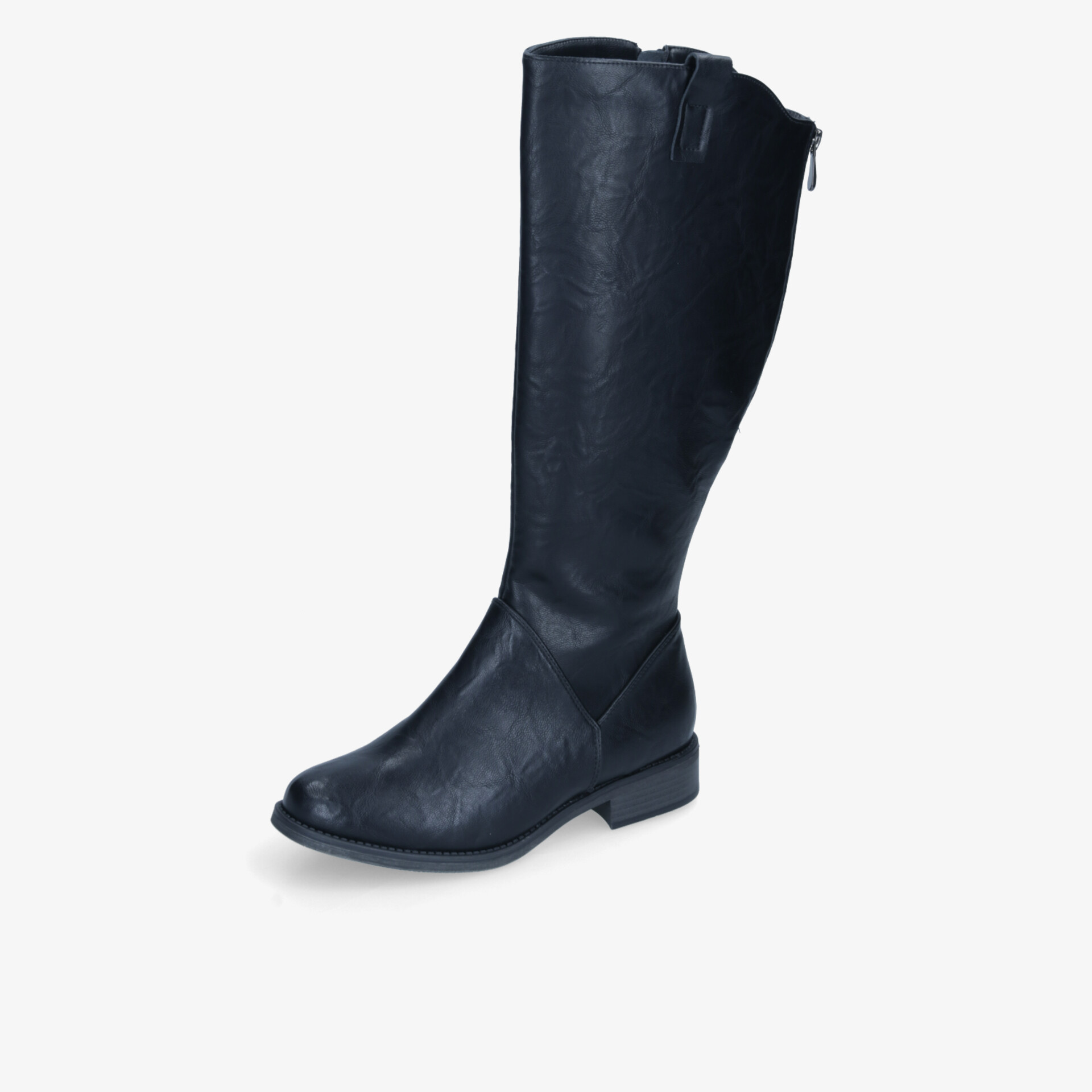 Eleganter schwarzer Stiefel mit hohem Schaft und praktischem Reißverschluss, flacher Absatz für hohen Tragekomfort