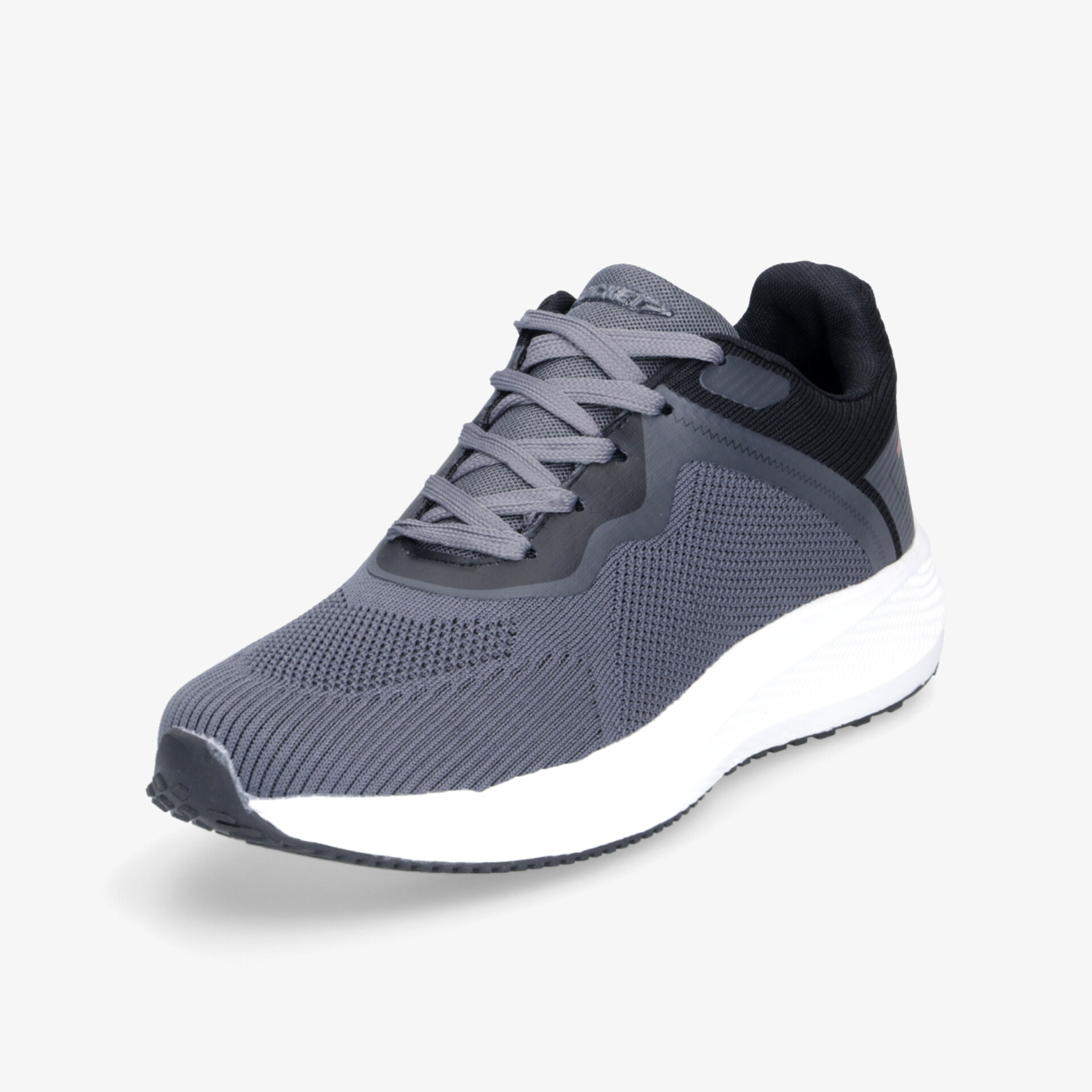 Moderner grauer Sportschuh mit weißer Sohle, atmungsaktivem Material und bequemer Dämpfung für optimalen Tragekomfort